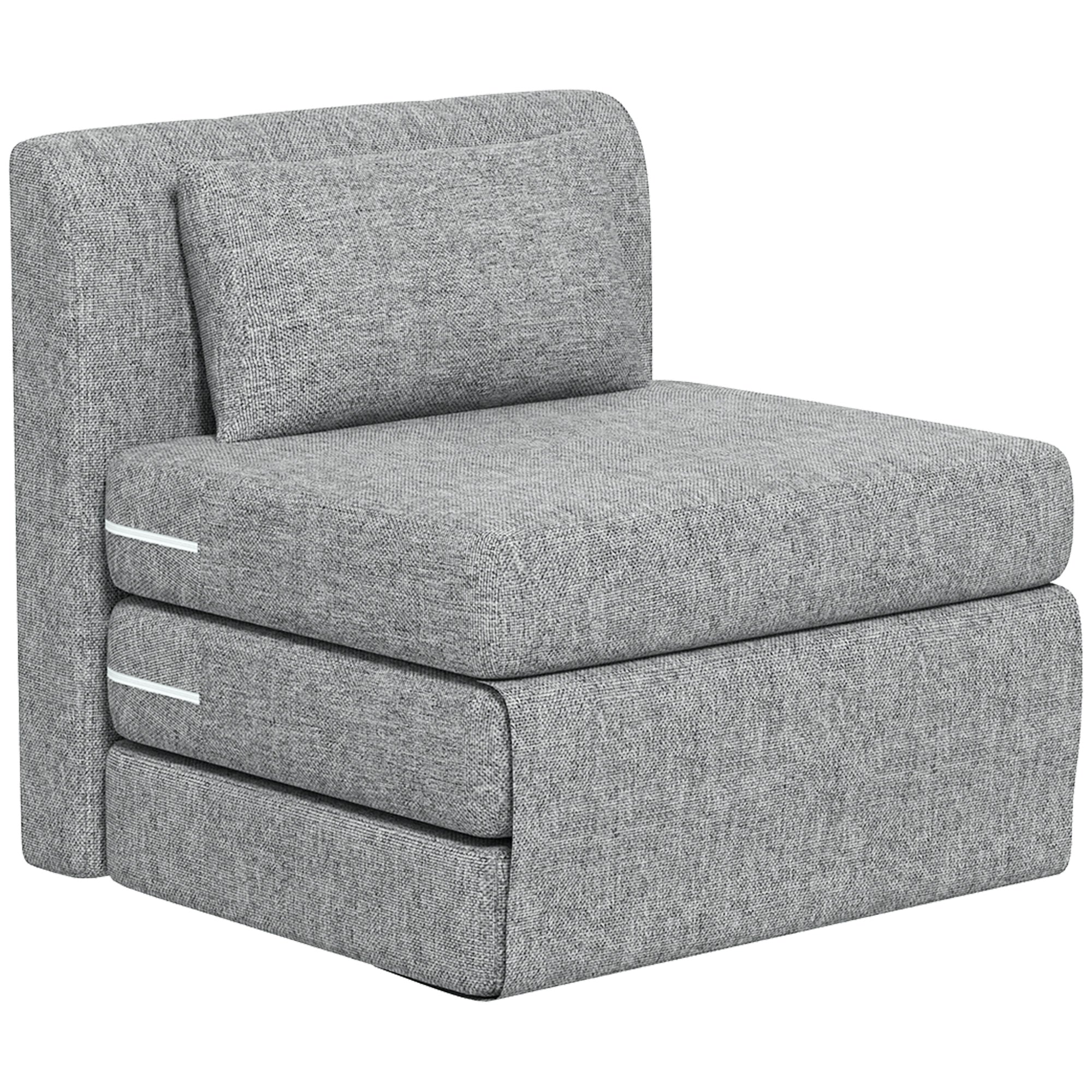Fauteuil convertible 1 place fauteuil paresseux chauffeuse 1 place - coussin inclus, matelas tri-dépliant - pour invités, salon, charge 240 kg, tissu lin gris