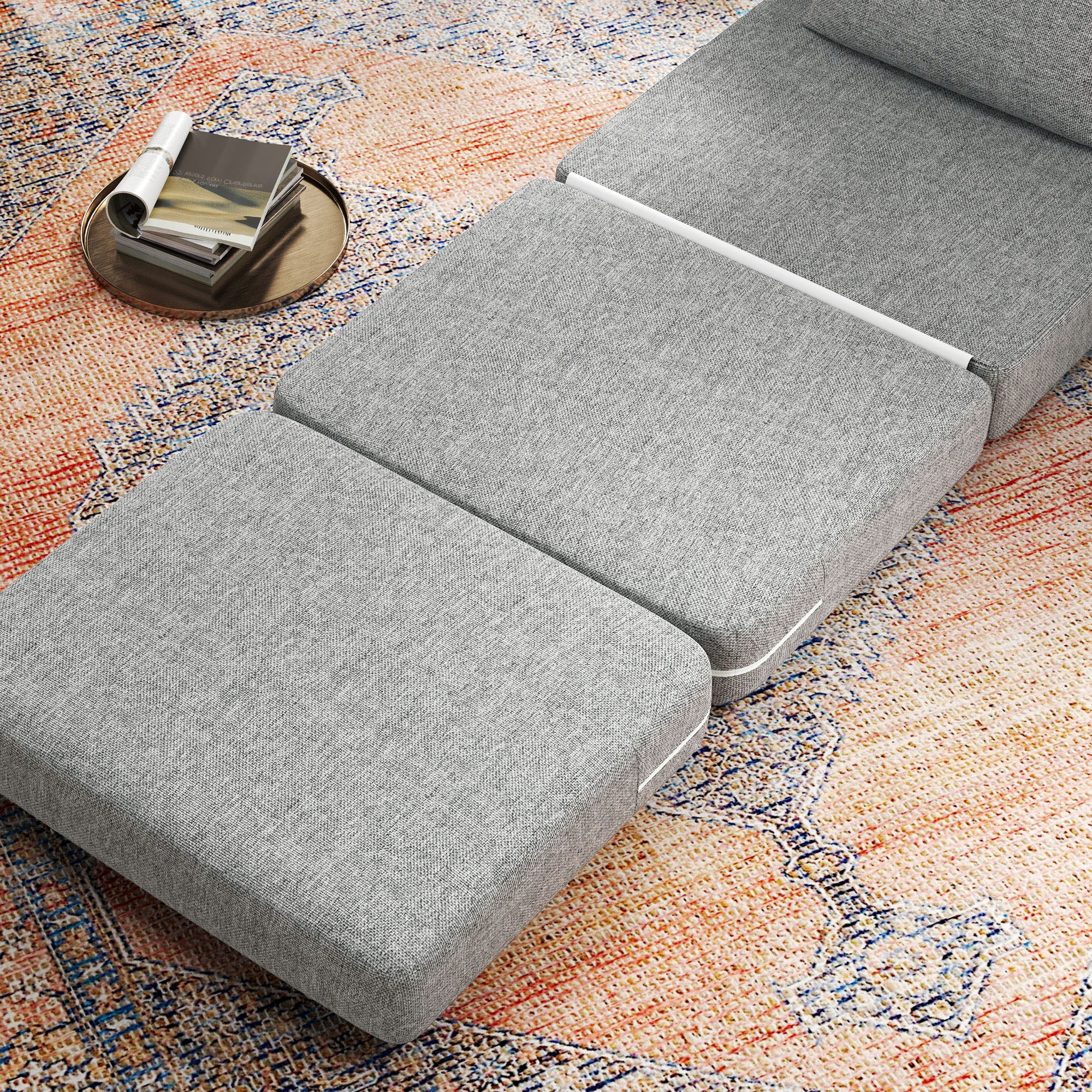 Fauteuil convertible 1 place fauteuil paresseux chauffeuse 1 place - coussin inclus, matelas tri-dépliant - pour invités, salon, charge 240 kg, tissu lin gris