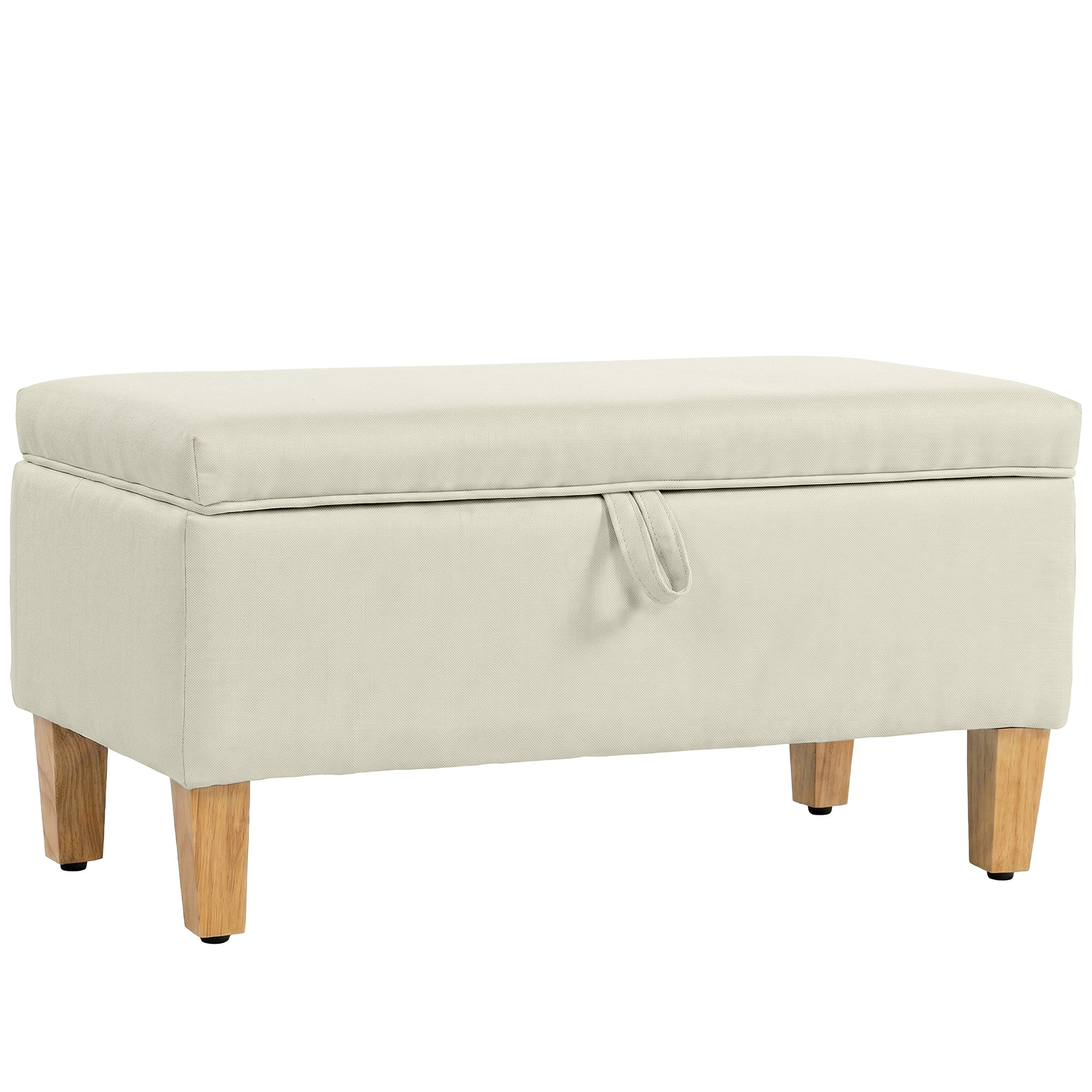 Banc de rangement, bout de lit, repose-pieds rembourré en lin avec pieds en bois de caoutchouc, pour salon, chambre, entrée, 71 x 37 x 36 cm, beige