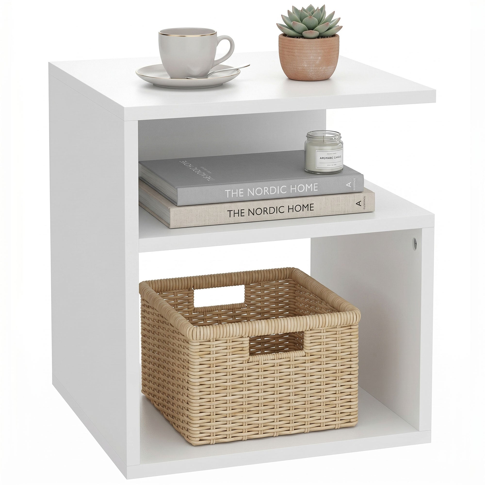 Table d'Appoint, Table Basse Moderne 3 Niveaux avec Étagères Ouvertes, pour Salon, Chambre ou Bureau, 35 x 35 x 41,5 cm, Blanc
