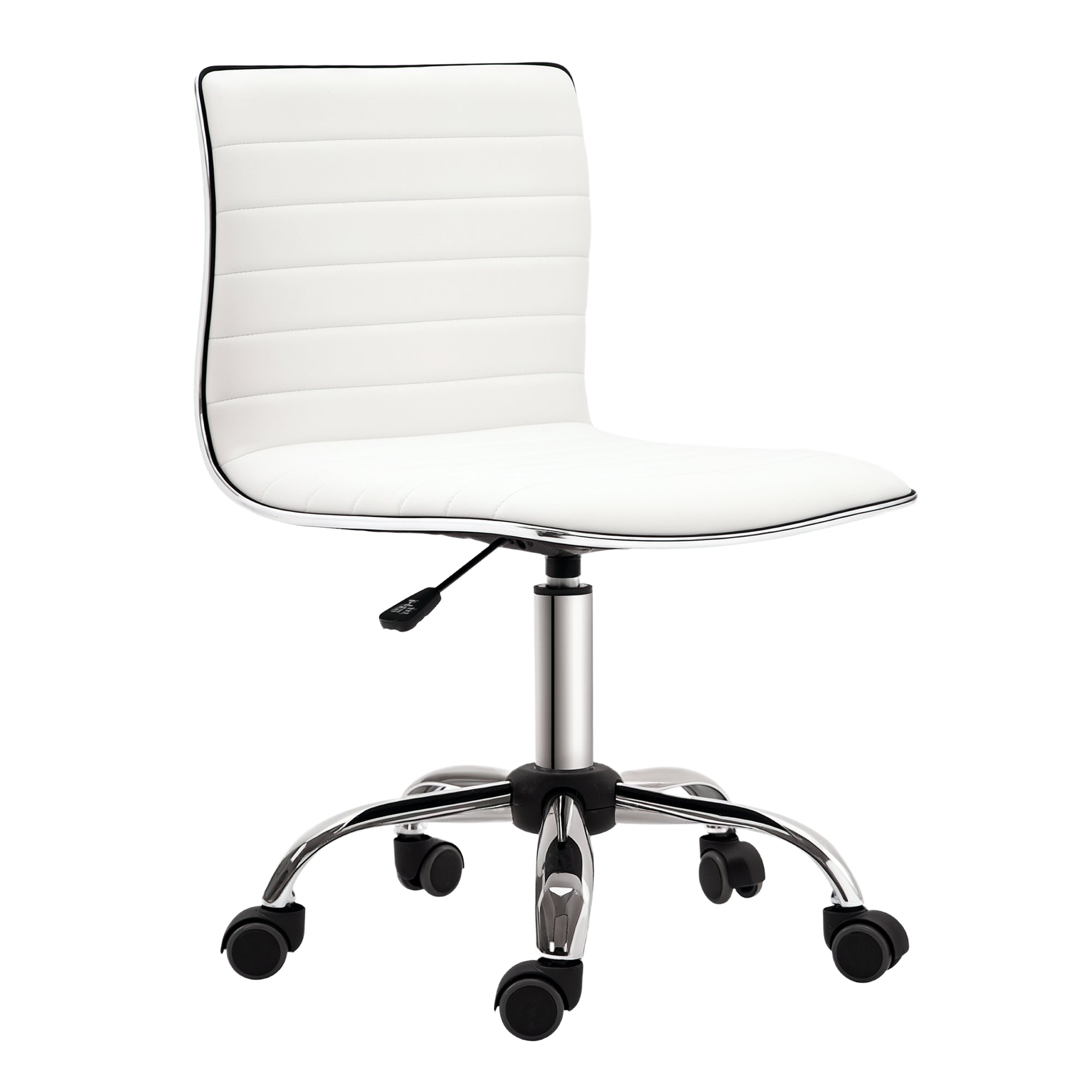 Chaise de bureau sans accoudoirs, fauteuil de bureau ergonomique, hauteur réglable, assise et dossier rembourrés et pivotant 360°, chaise d'ordinateur en similicuir pour bureau, chambre, blanc