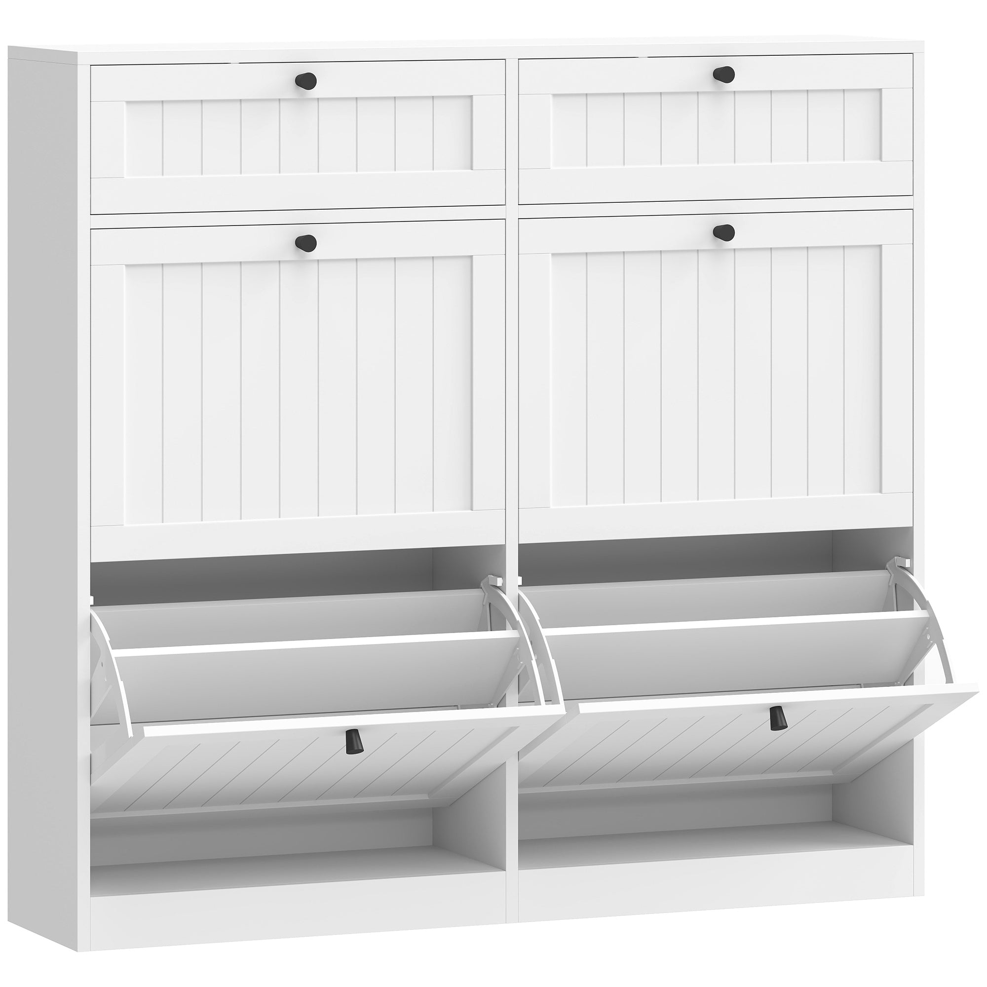 Meuble à chaussures 20 paires, armoire à chaussures étroite avec 4 tiroirs rabattables, 2 compartiments et étagères réglables, style rustique, pour couloir, entrée, 105 x 23,7 x 100 cm, blanc