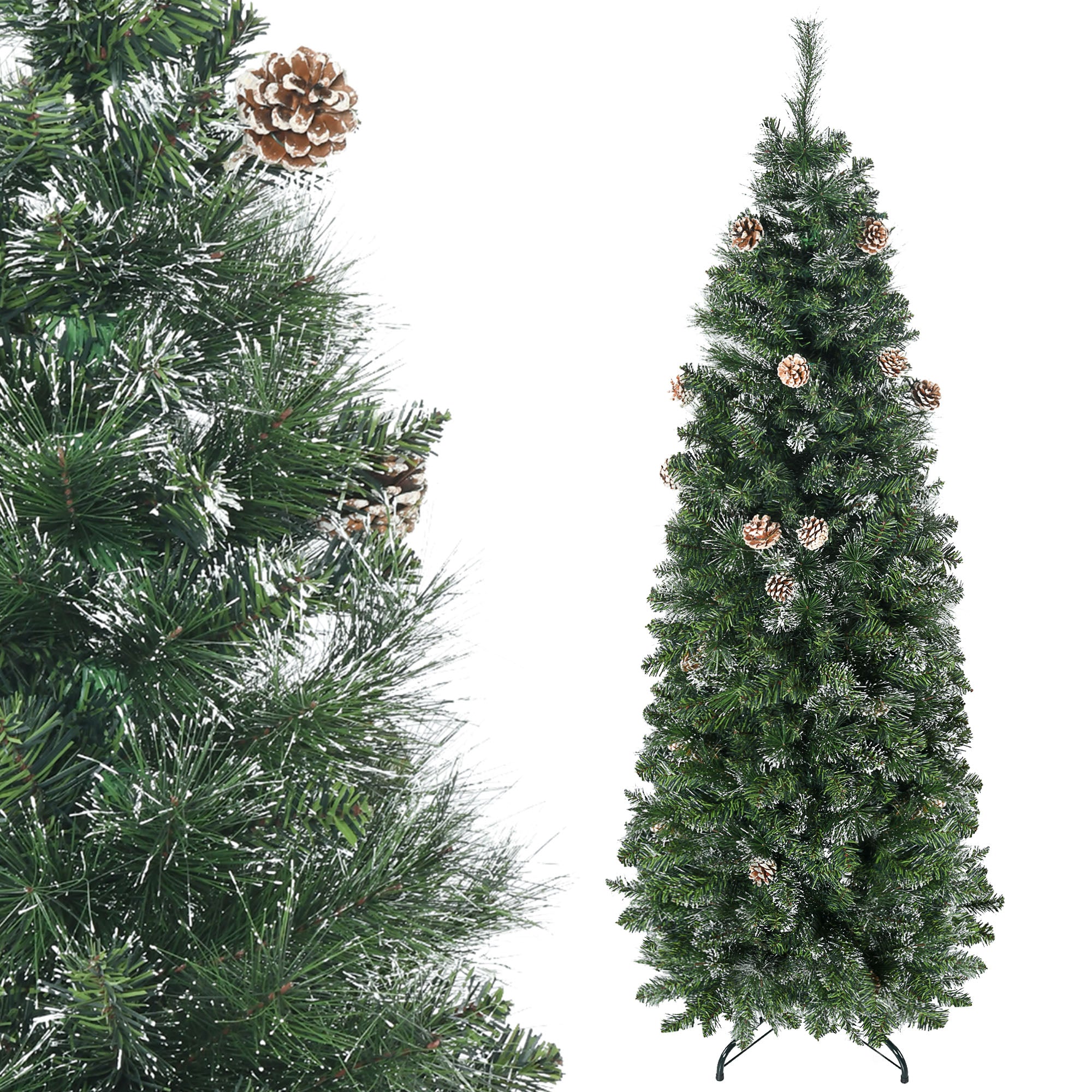 Sapin de Noël artificiel 180 cm avec 618 branches enneigées, support en acier, arbre de Noël artificiel avec socle pliable en acier, vert