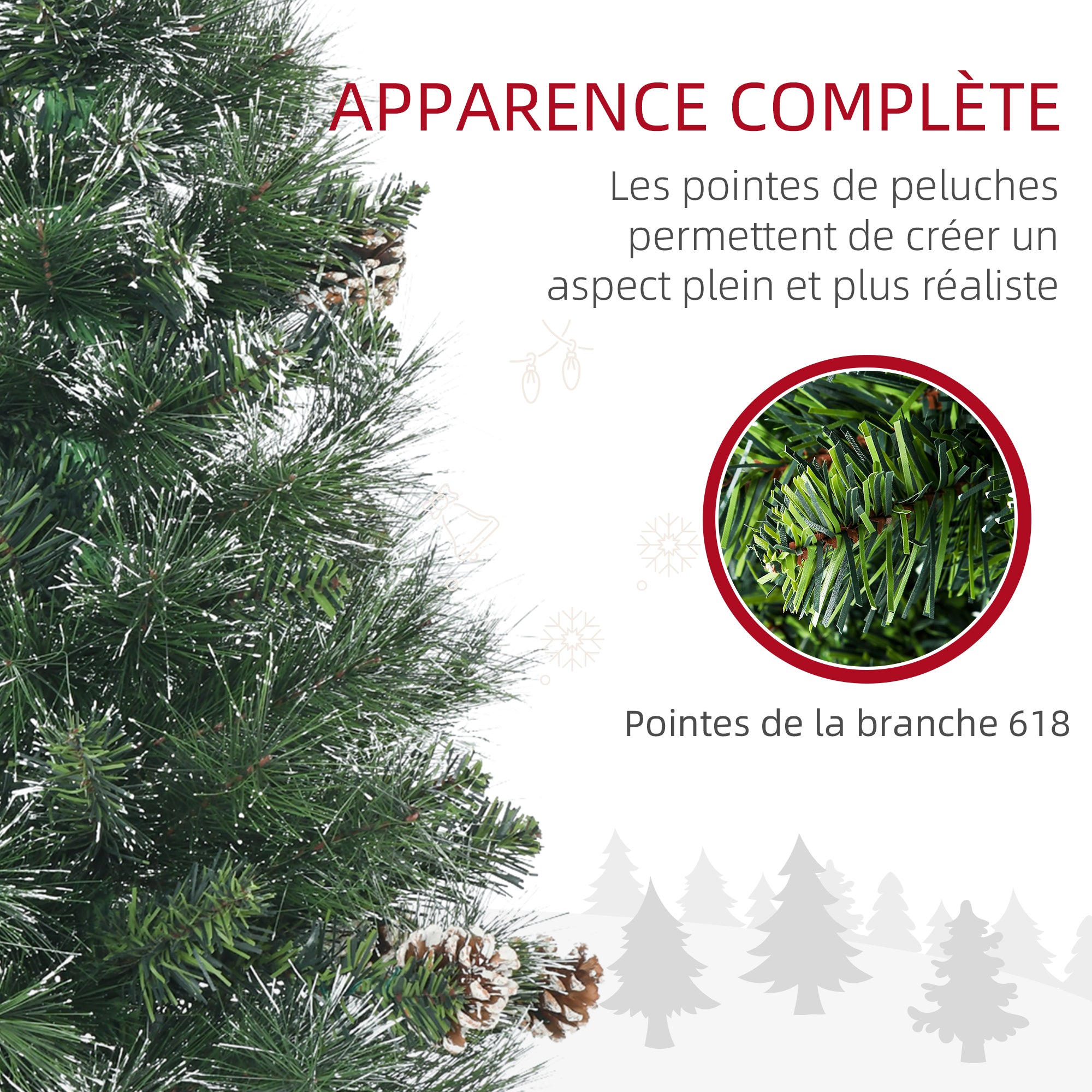 Sapin de Noël artificiel 180 cm avec 618 branches enneigées, support en acier, arbre de Noël artificiel avec socle pliable en acier, vert