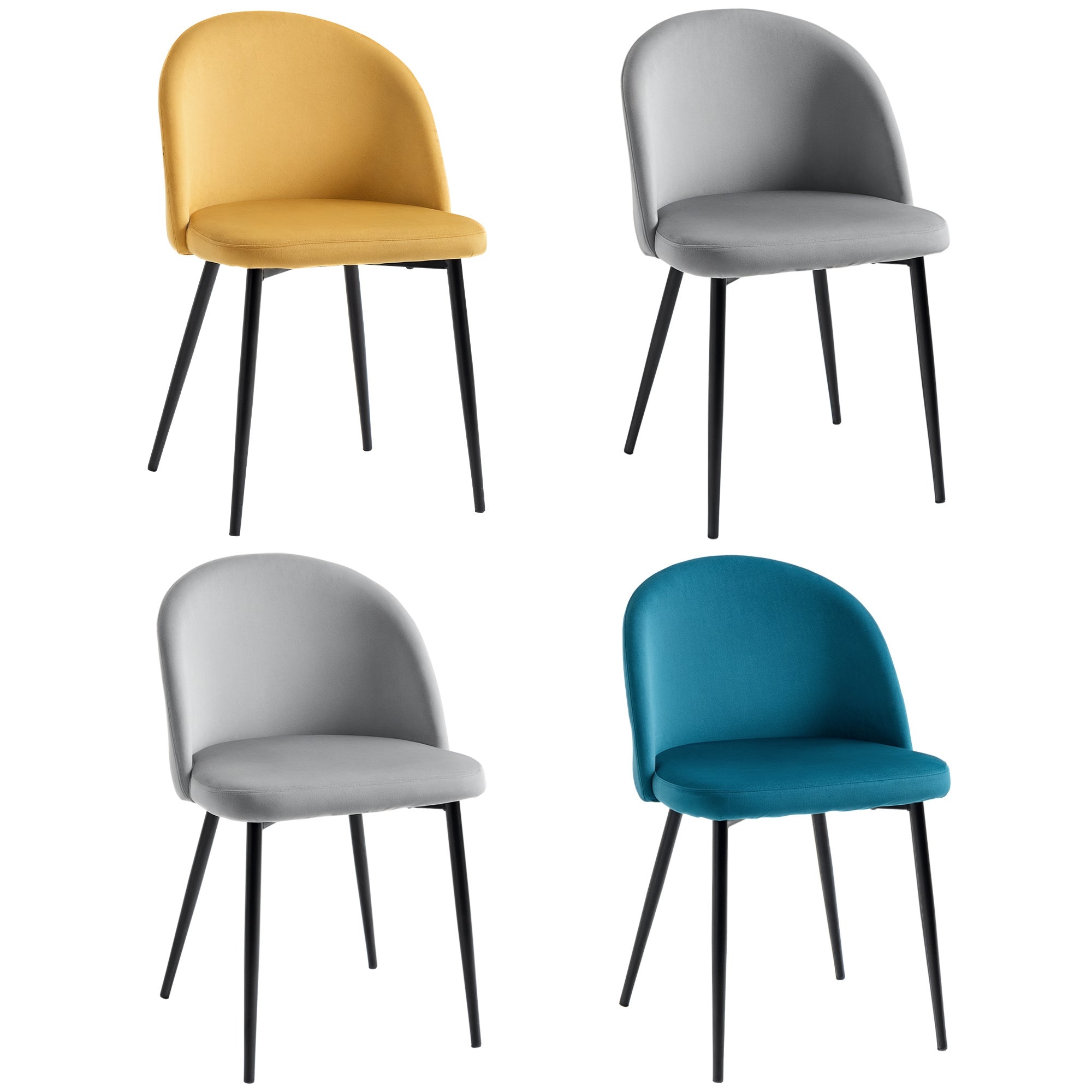 Lot de 4 chaises salle à manger chaise de cuisine scandinave chaise en velours rembourrée avec pieds effilés en métal, pour salon, salle à manger, multicolore