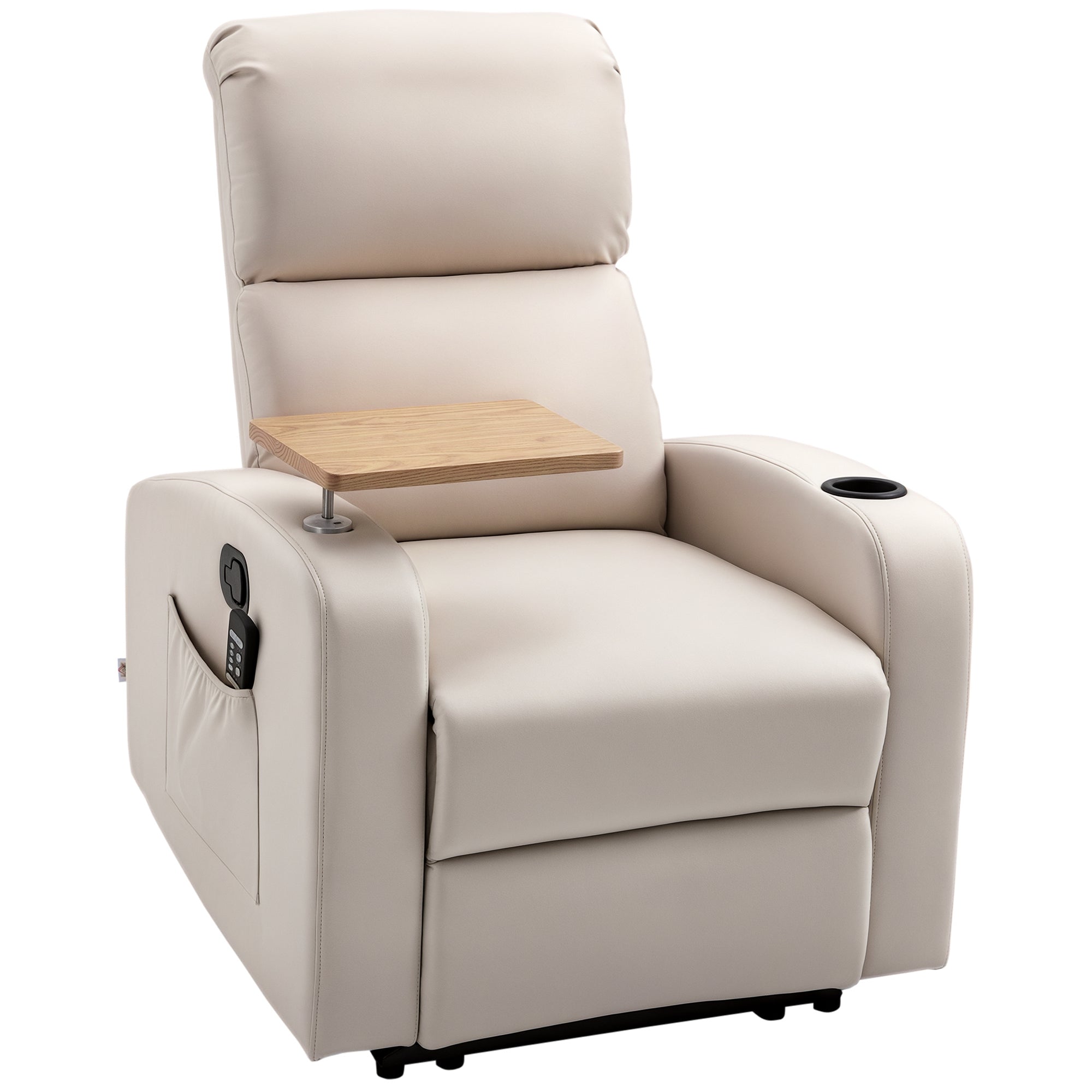 Fauteuil Relax Électrique Fauteuil Massant Inclinable avec Tablette, Poches latérales et Télécommande pour Salon et Chambre- en Microfibre Beige