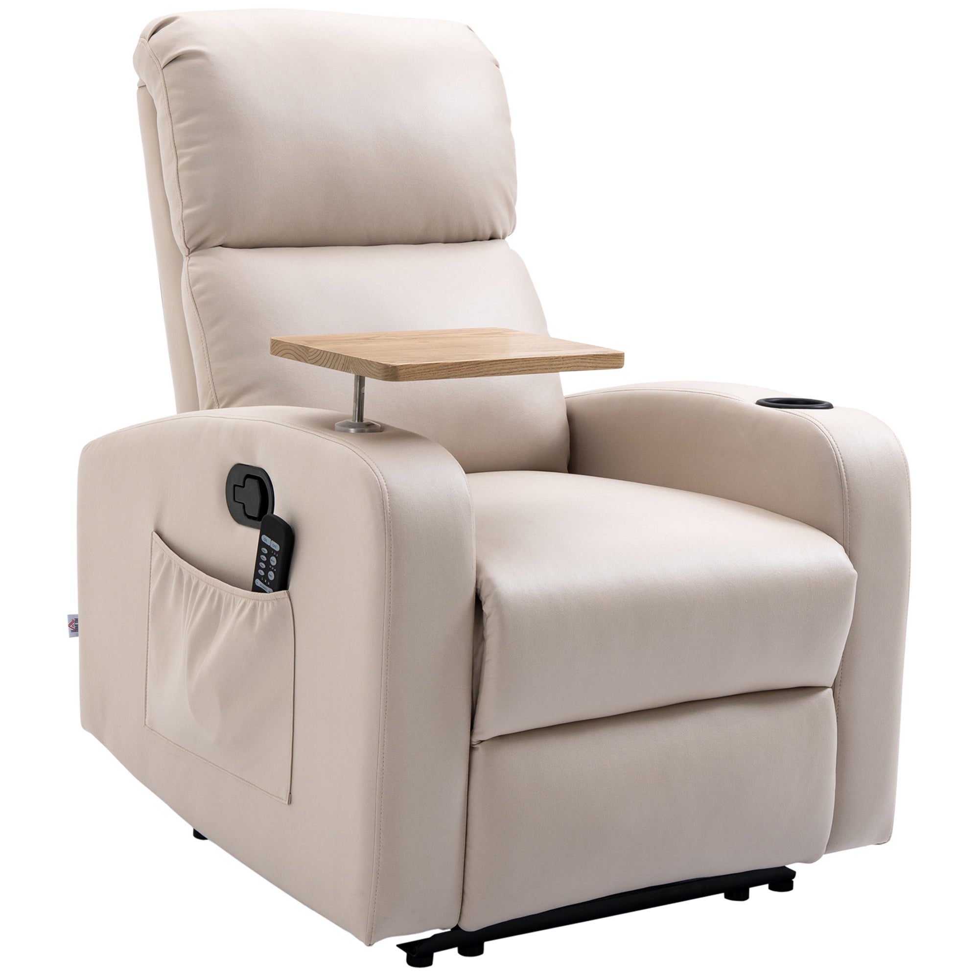 Fauteuil Relax Électrique Fauteuil Massant Inclinable avec Tablette, Poches latérales et Télécommande pour Salon et Chambre- en Microfibre Beige