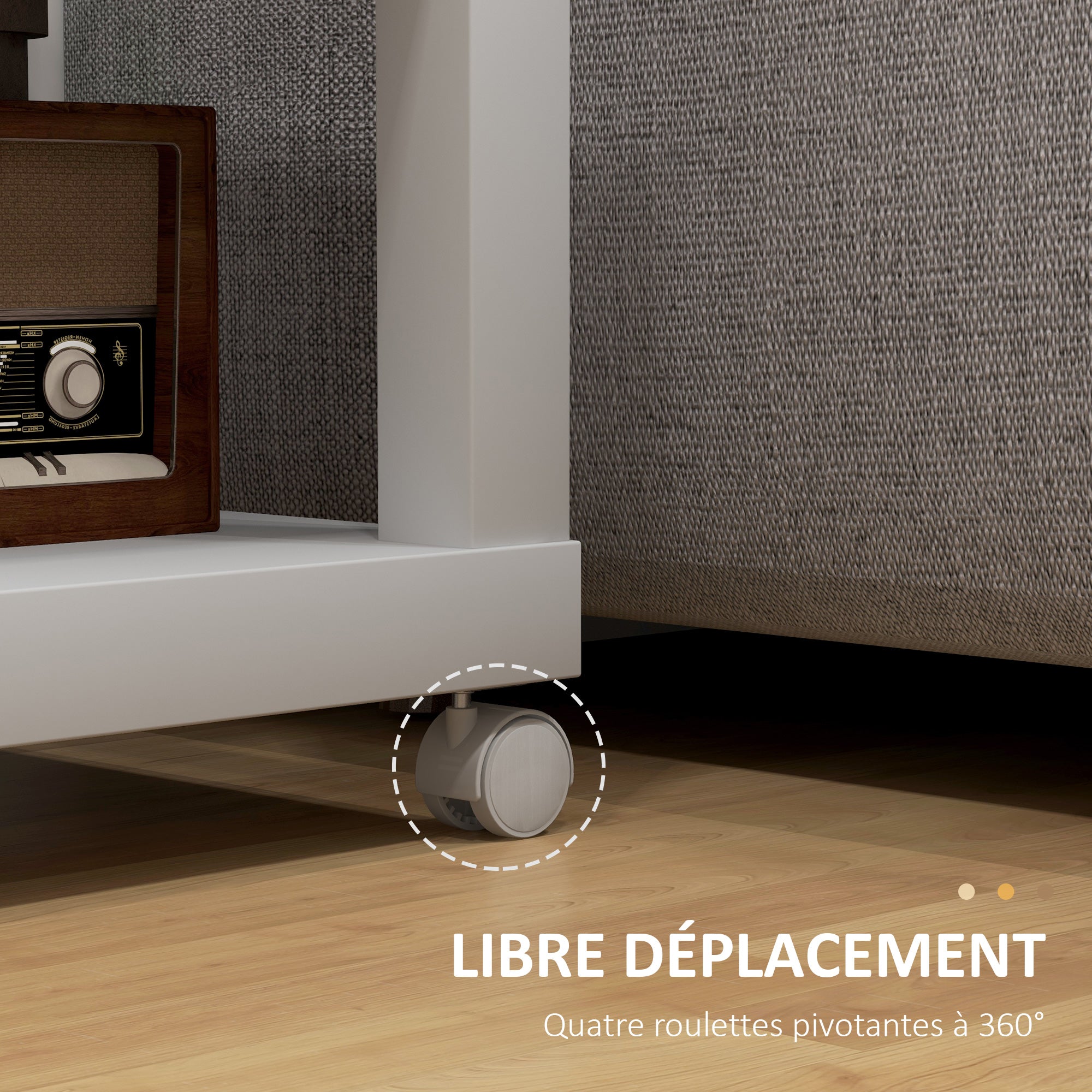 Table d'Appoint Roulante, Table Basse Moderne avec Étagère Ouverte, pour Salon, Chambre ou Bureau, 40 x 40 x 40 cm, Bois Naturel & Blanc