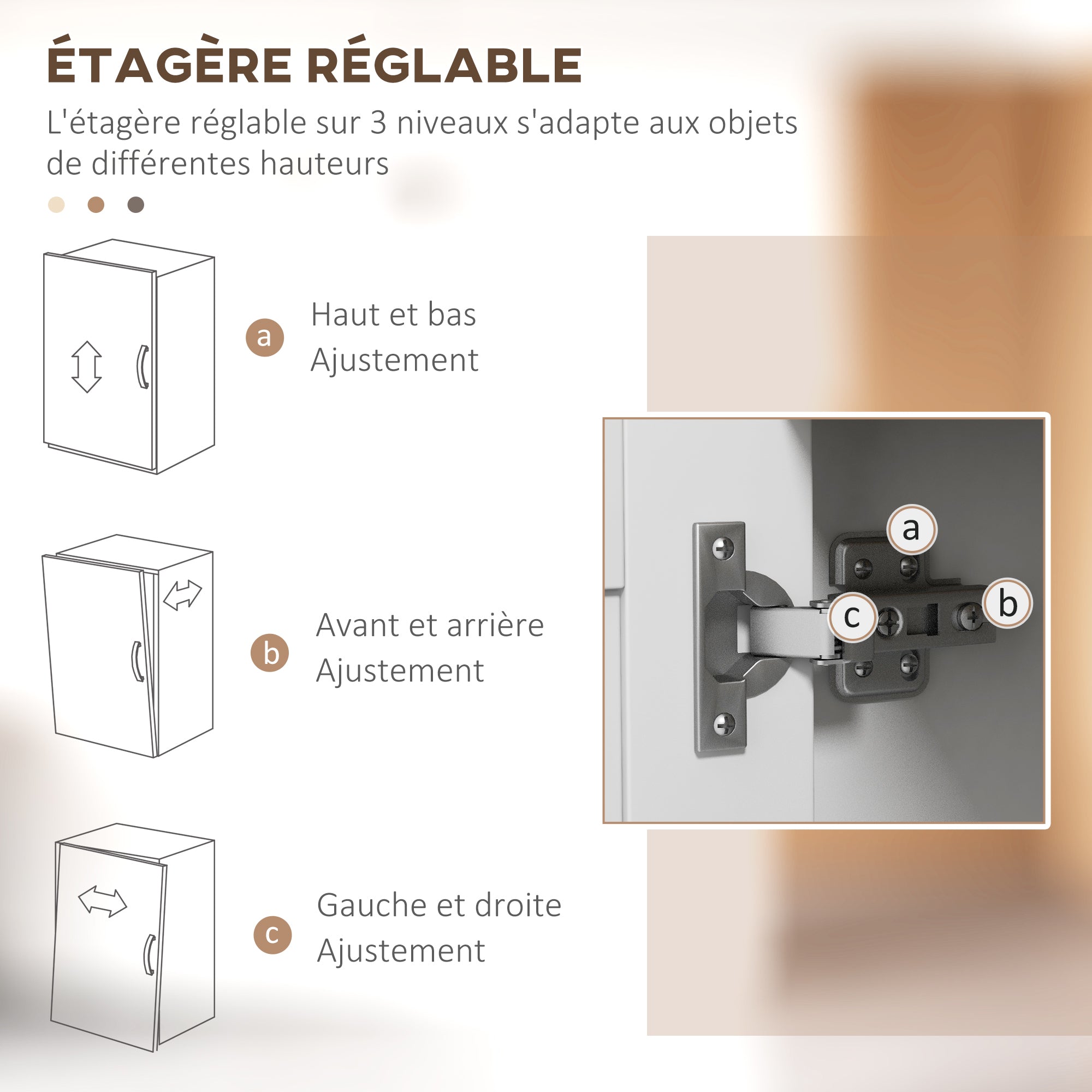 Meuble micro-ondes, armoire de cuisine, buffet, avec 1 niche 3 portes, passe-câbles, pour cuisine, salle à manger, salon, 80 x 35 x 97 cm, verre trempé, blanc et aspect bois