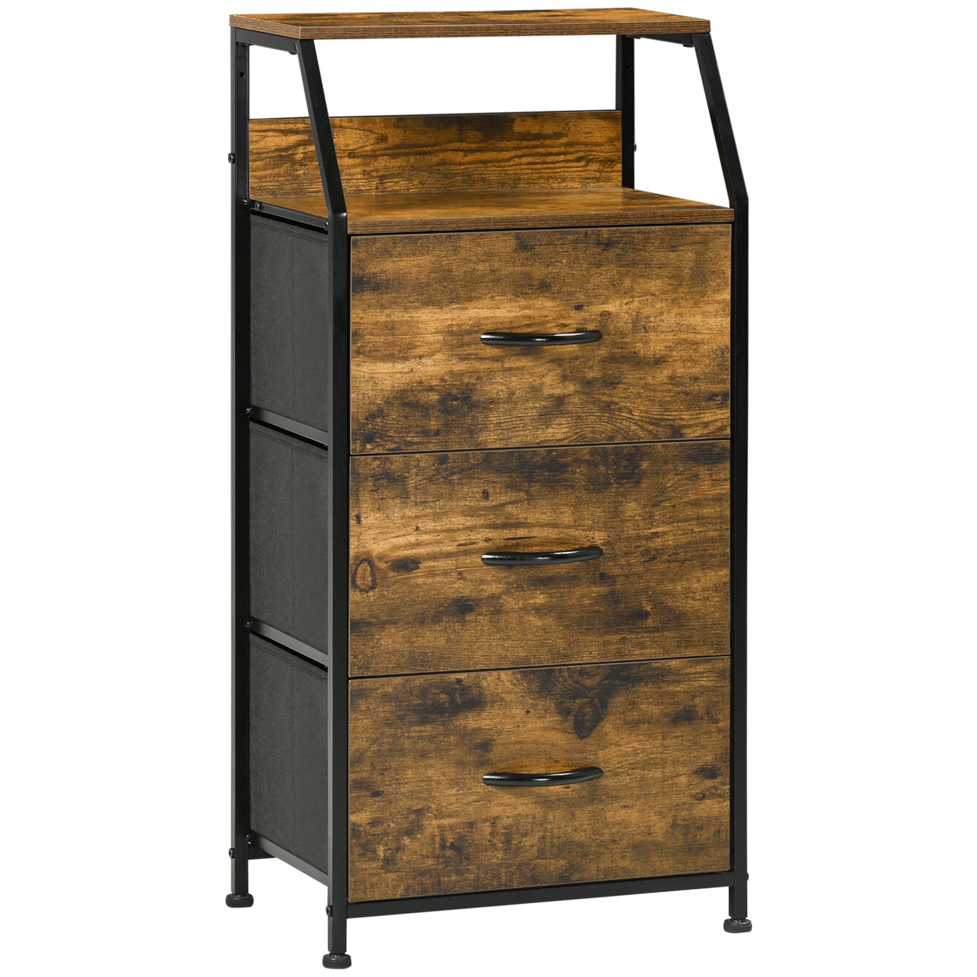 Meuble de rangement style industriel commode 3 tiroirs en tissu amovibles et 2 étagères - 44 x 29 x 92 cm - bois et métal
