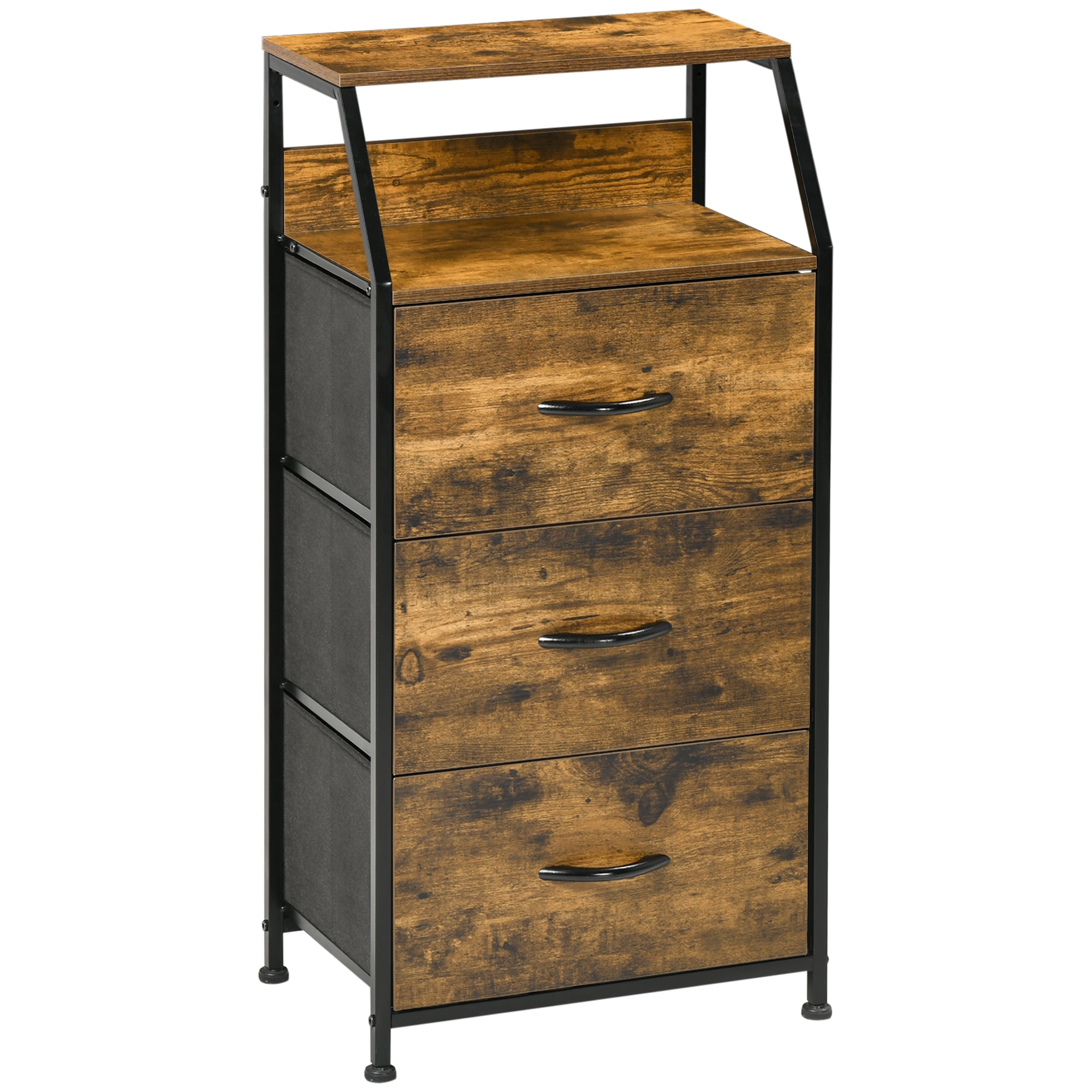 Meuble de rangement style industriel commode 3 tiroirs en tissu amovibles et 2 étagères - 44 x 29 x 92 cm - bois et métal