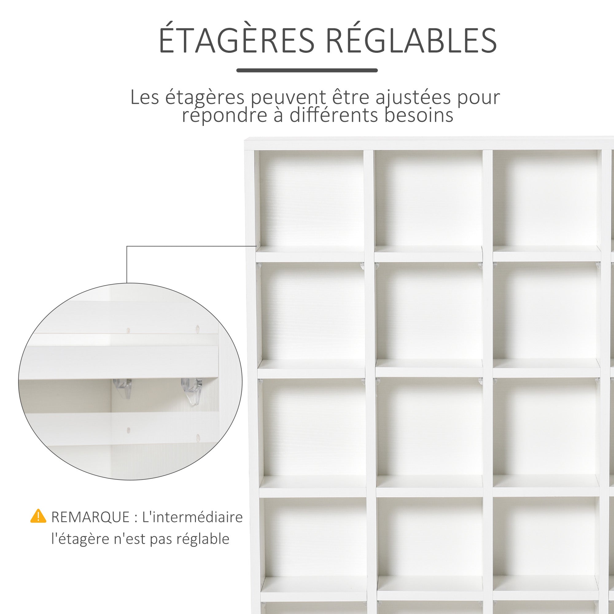 Rangements pour CD et DVD, meuble de rangement multimédia avec 24 compartiments, capacité max. 456 CD/ 336 DVD, bibliothèque en bois avec étagères réglables, 89 x 20 x 130,5 cm, blanc
