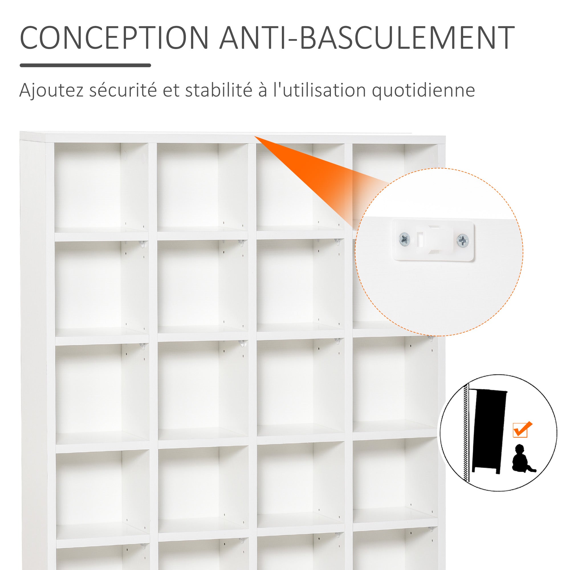 Rangements pour CD et DVD, meuble de rangement multimédia avec 24 compartiments, capacité max. 456 CD/ 336 DVD, bibliothèque en bois avec étagères réglables, 89 x 20 x 130,5 cm, blanc