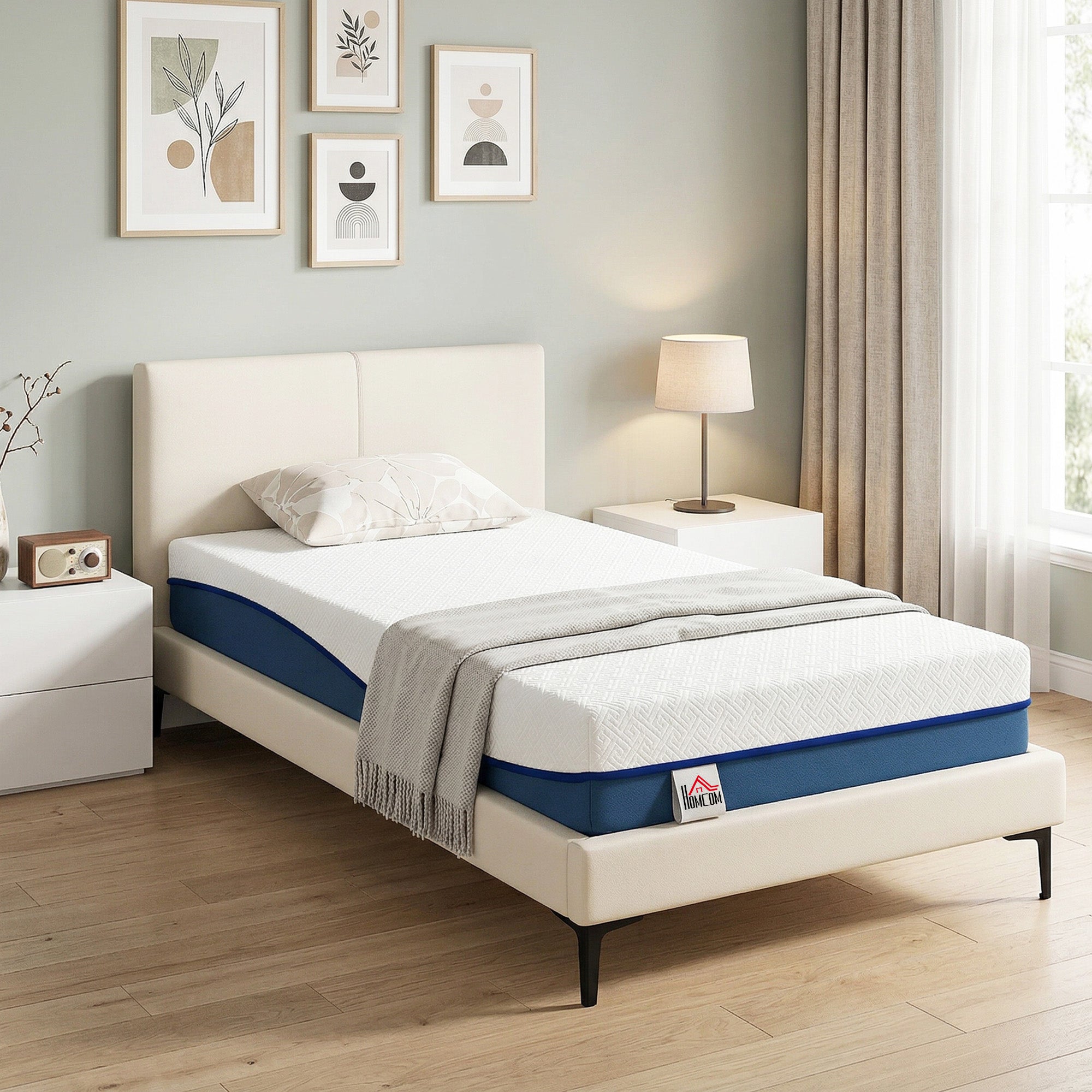Matelas 90x190cm, Matelas 1 Personnes, Mousse à Mémoire de Forme au Thé Vert, 20cm d'Épaisseur, Lit Rafraîchissant avec Gel Mémoire, Housse Amovible Lavable, Certifié Oeko-Tex, Fermeté Moyenne