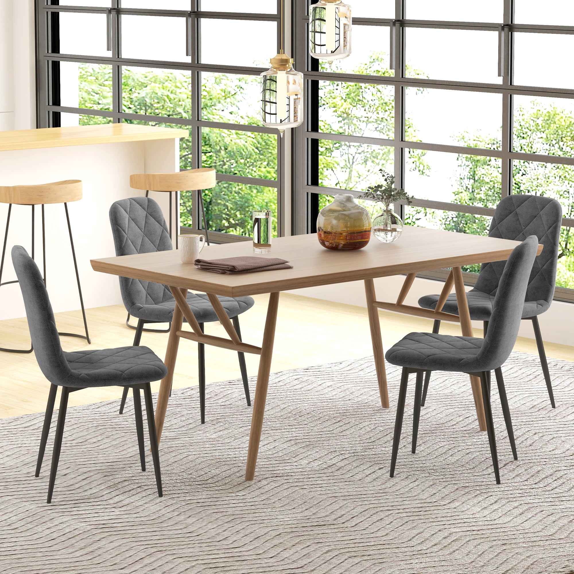 Lot de 4 chaises de salle à manger, chaises de cuisine rembourrées avec dossier haut, pieds en acier et tissu effet velours, pour salon, chambre, cuisine, gris