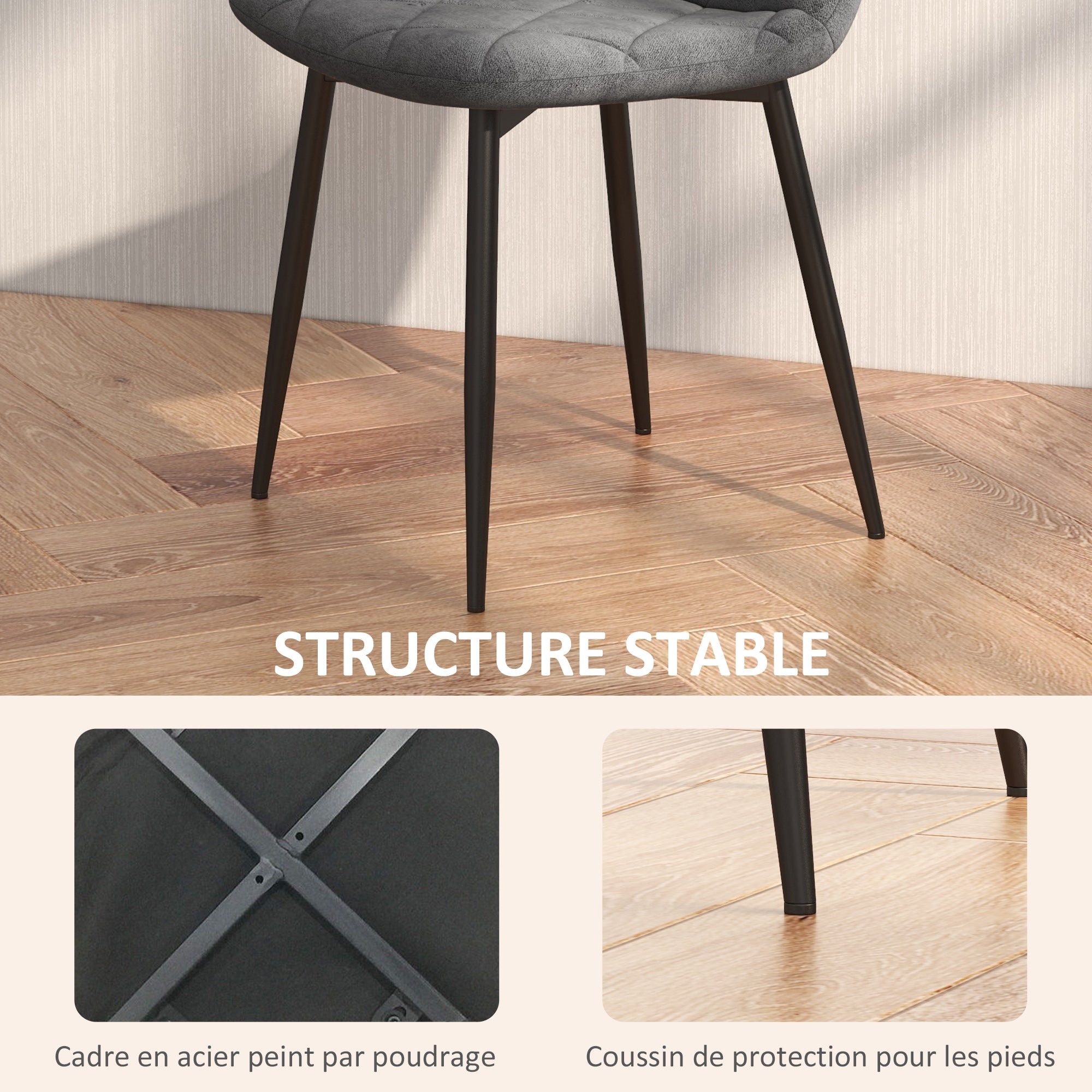 Lot de 4 chaises de salle à manger, chaises de cuisine rembourrées avec dossier haut, pieds en acier et tissu effet velours, pour salon, chambre, cuisine, gris