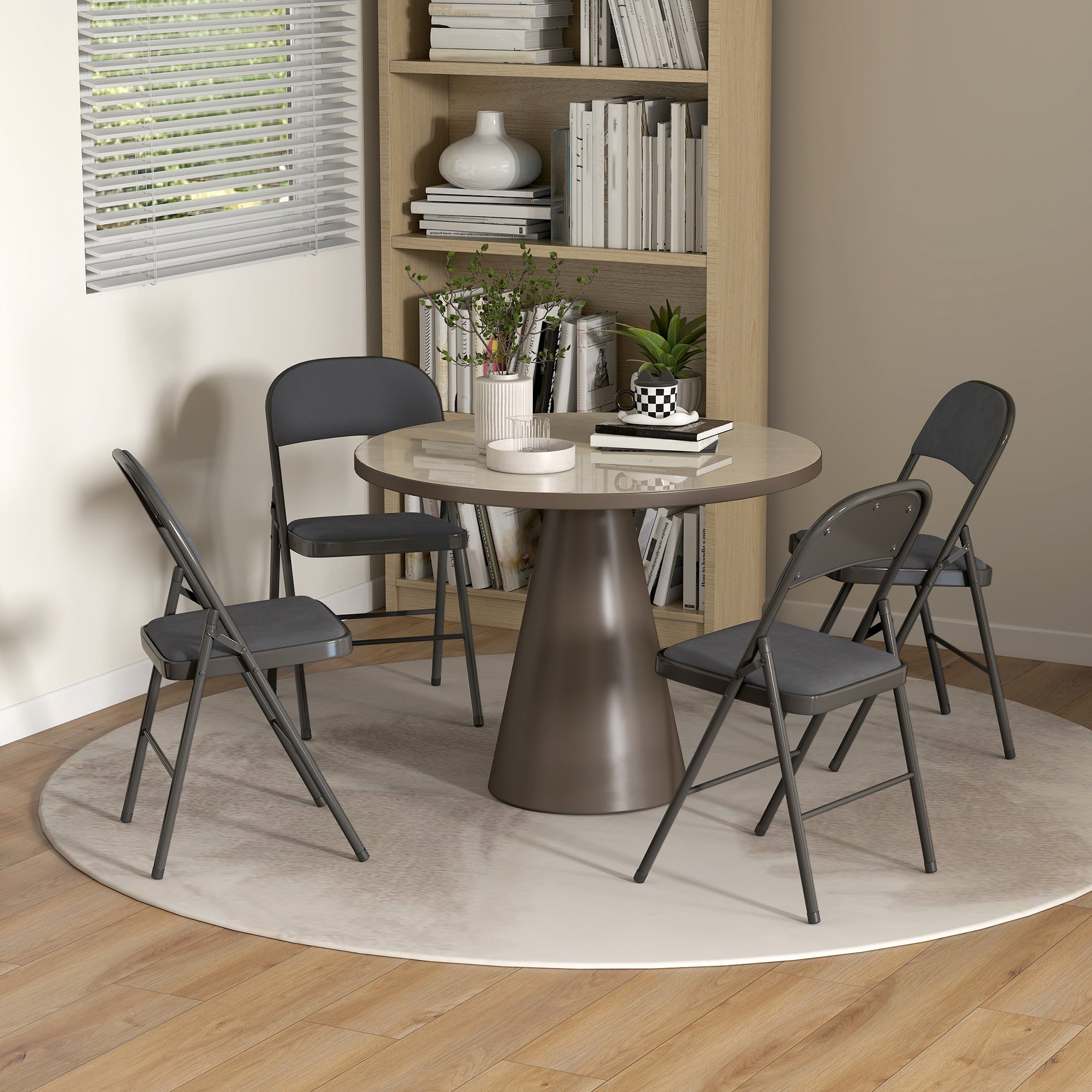Lot de 4 chaises pliantes chaises de salle à manger portables intérieur avec assises et dossiers rembourrés en velours et cadre en acier, charge jusqu'à 120kg, gris foncé