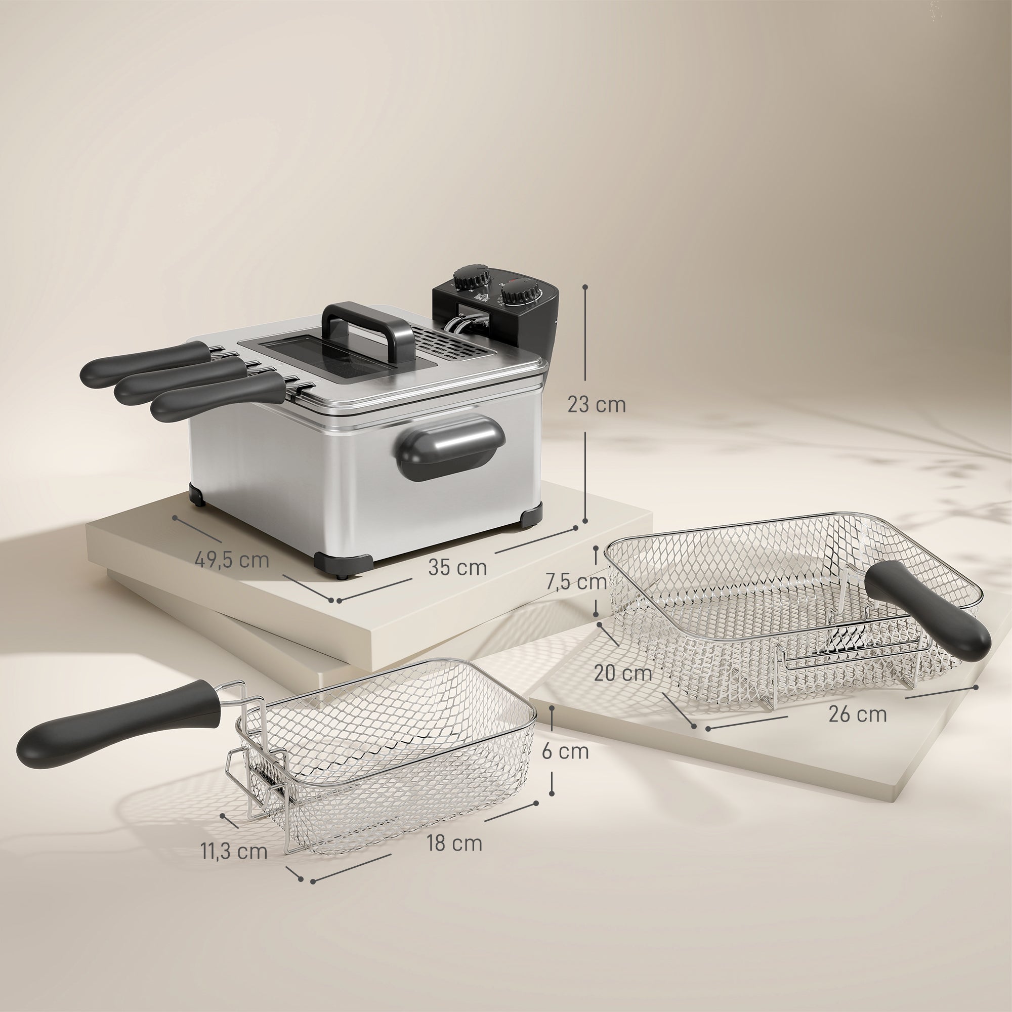 Friteuse 5 litres avec température et minuterie réglables, friteuse en acier inoxydable 2000 W avec panier à huile amovible et fenêtre de visualisation, pour frites et poulet frit