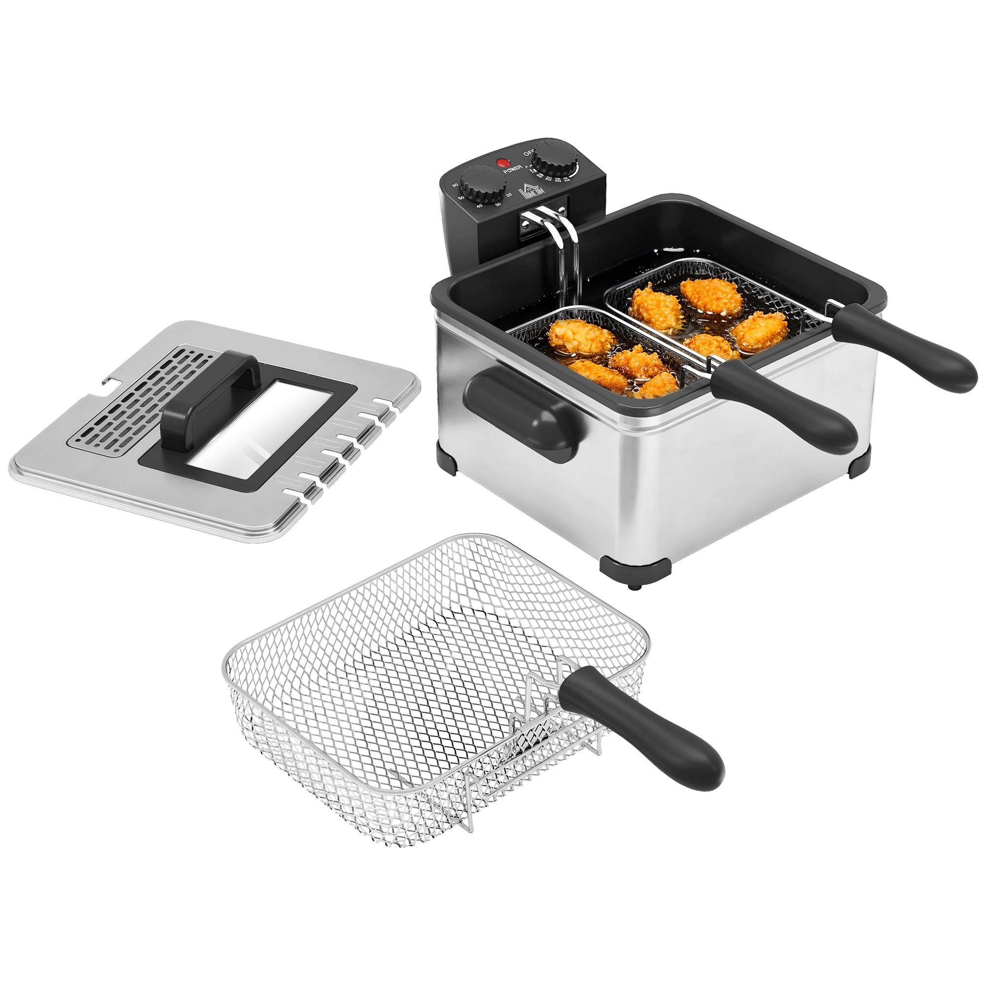 Friteuse 5 litres avec température et minuterie réglables, friteuse en acier inoxydable 2000 W avec panier à huile amovible et fenêtre de visualisation, pour frites et poulet frit