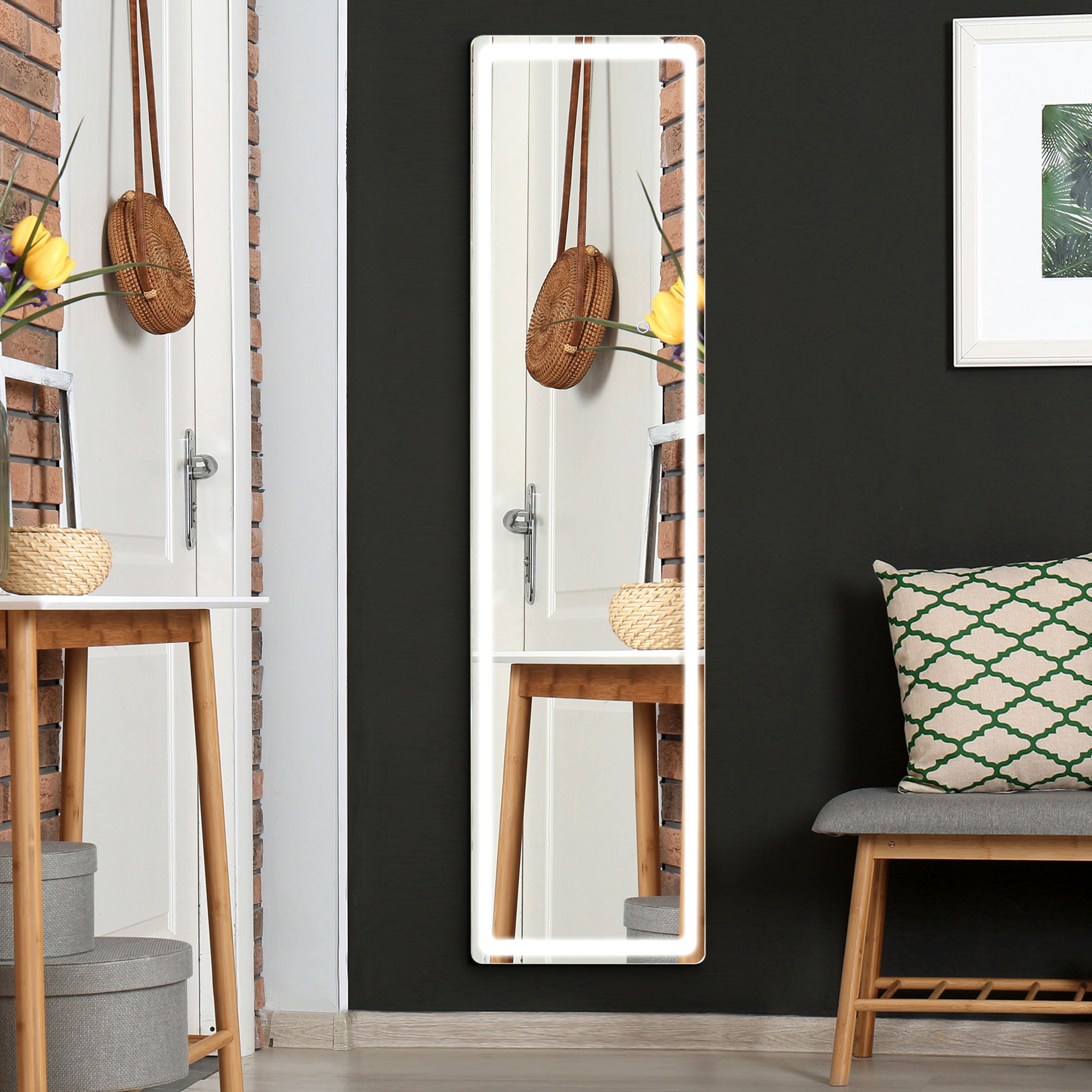 Miroir sur pied rectangulaire miroir mural lumière LED - intensité et couleur réglable avec télécommande - 40 x 37 x 157,5H cm