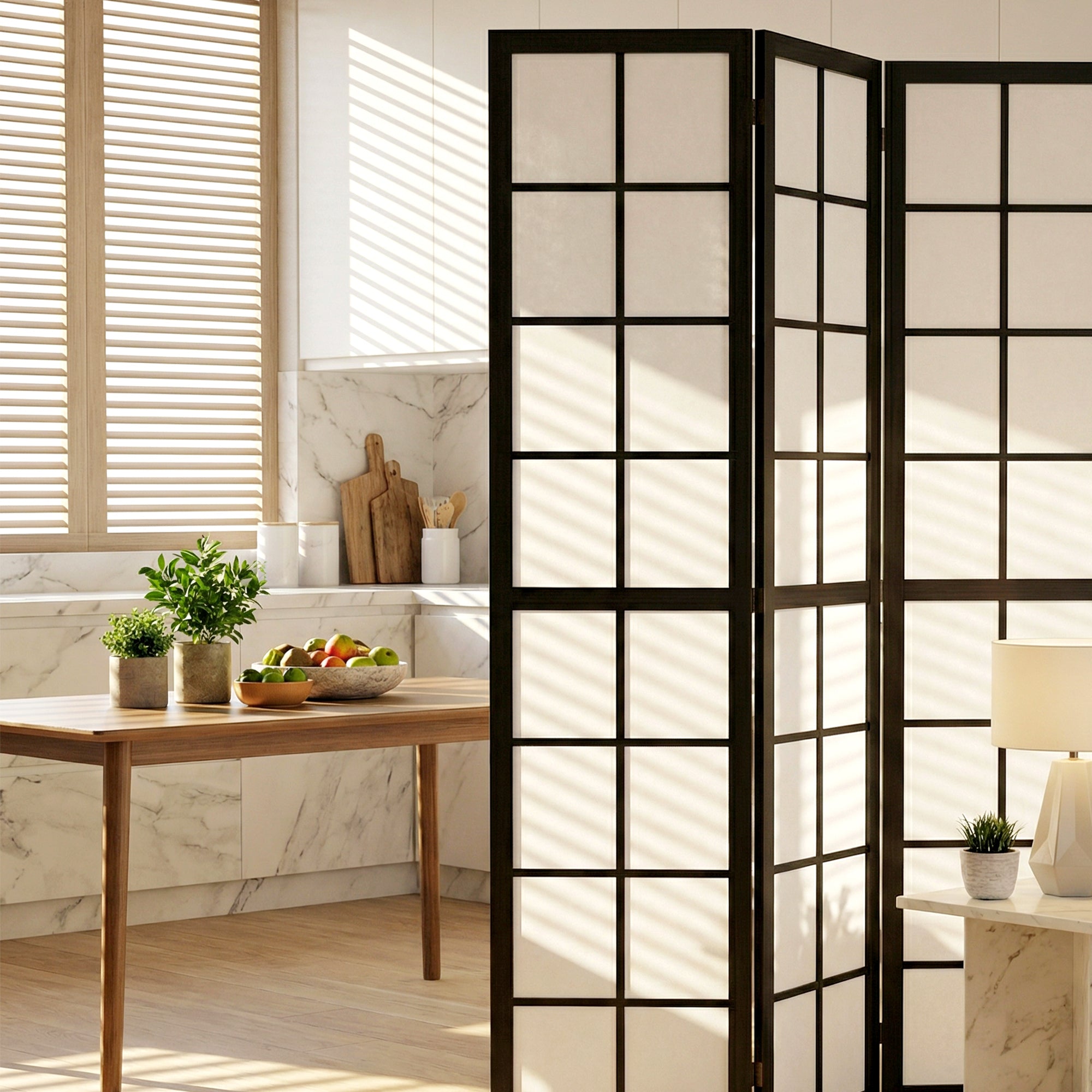 Paravent interieur pliable 4 panneaux 160 x 170 cm séparateur de pièce en bois closion de séparation pour salon chambre à coucher maison, noir