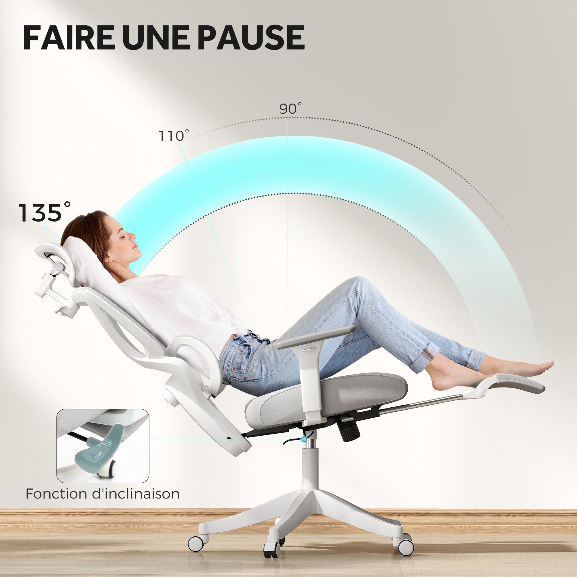 Chaise bureau fauteuil de bureau - hauteur réglable, dossier inclinable, accoudoirs 3D, appui-tête rotatif, soutien lombaire réglable, siège de bureau en tissu en maille, 71x70x129cm, noir