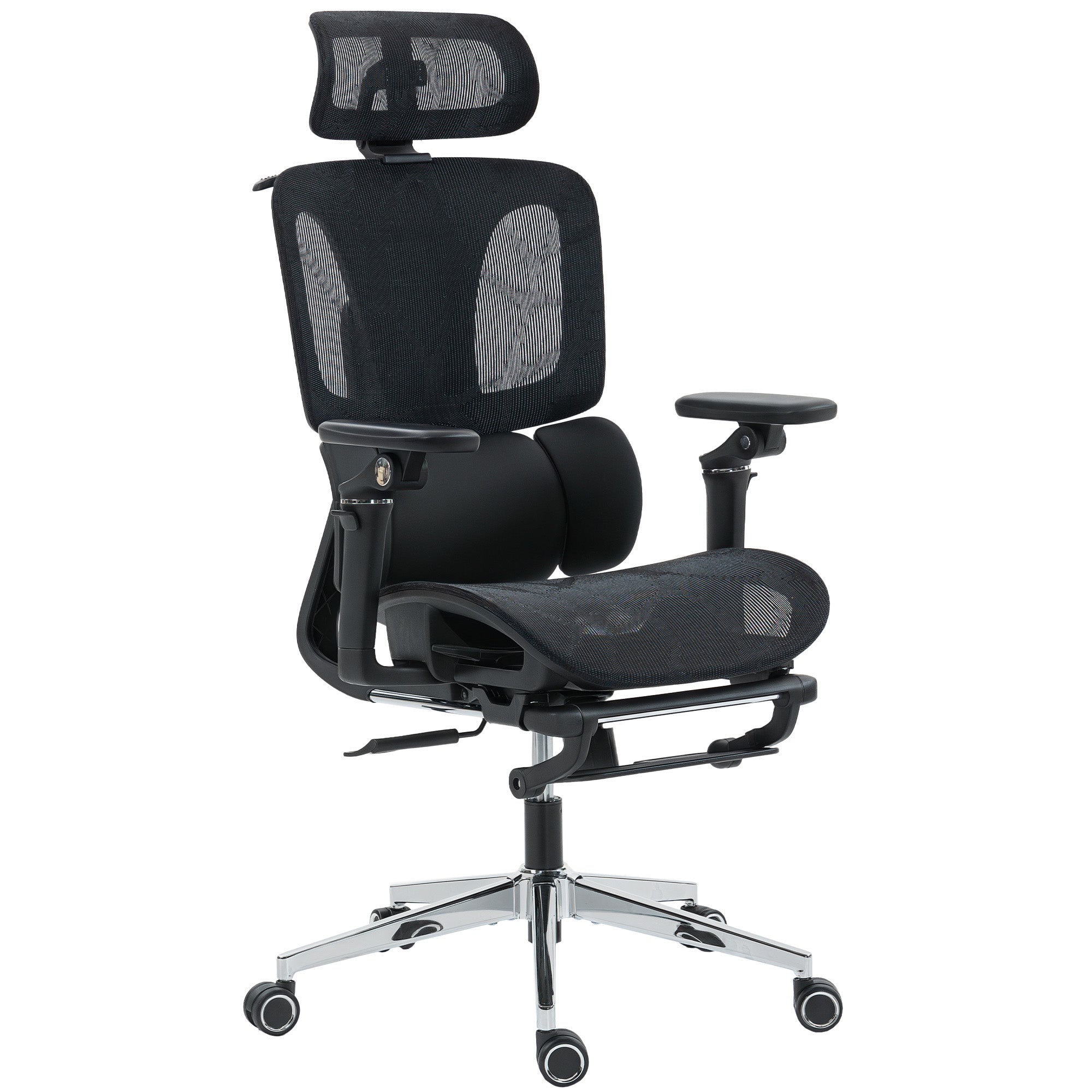 Chaise Bureau Ergonomique avec Accoudoirs 6D, Appui-Tête et Profondeur d'Assise Réglables, Fauteuil de Bureau en Maille Inclinable, Hauteur Réglable, Soutien Lombaire, Repose-Pieds, Noir