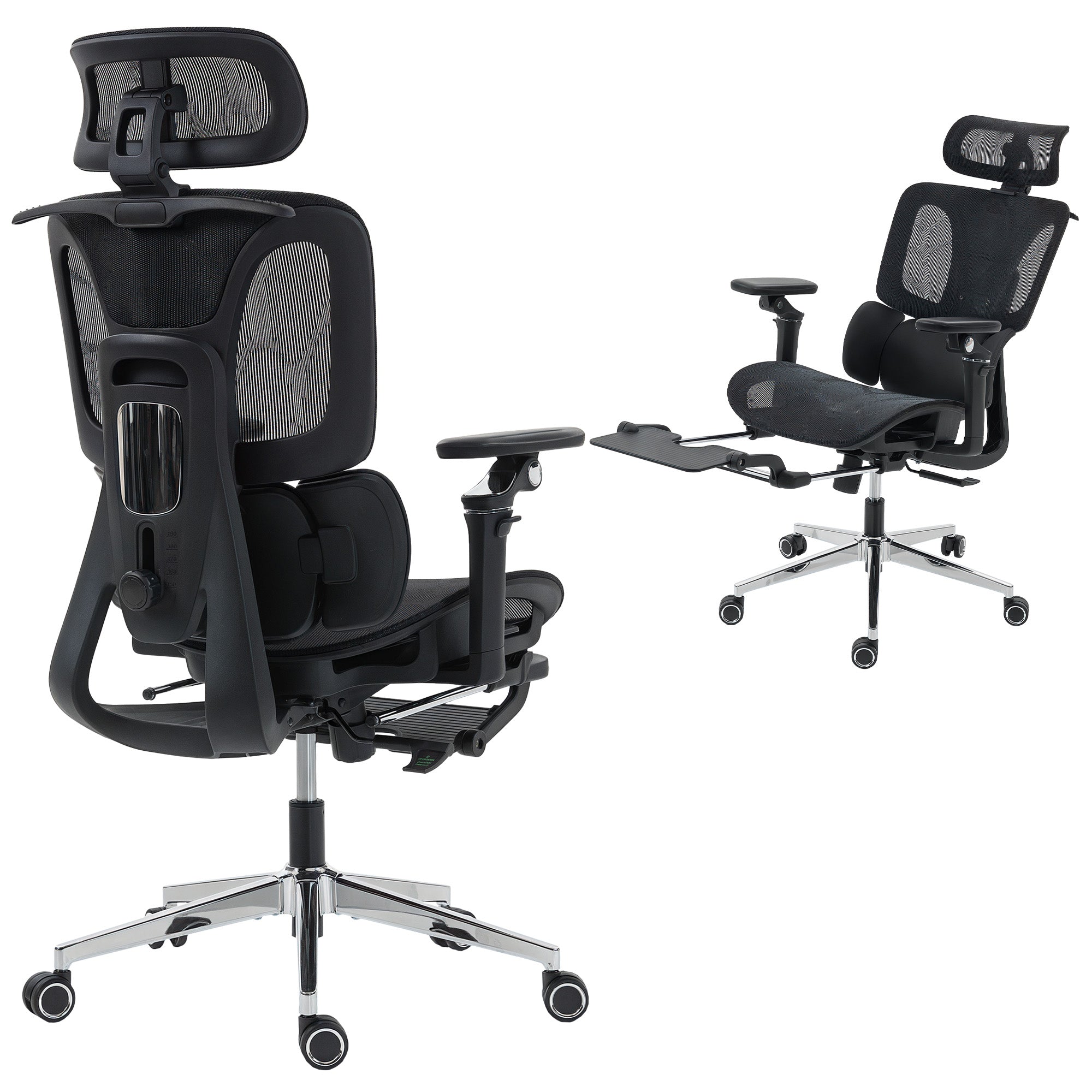 Chaise Bureau Ergonomique avec Accoudoirs 6D, Appui-Tête et Profondeur d'Assise Réglables, Fauteuil de Bureau en Maille Inclinable, Hauteur Réglable, Soutien Lombaire, Repose-Pieds, Noir