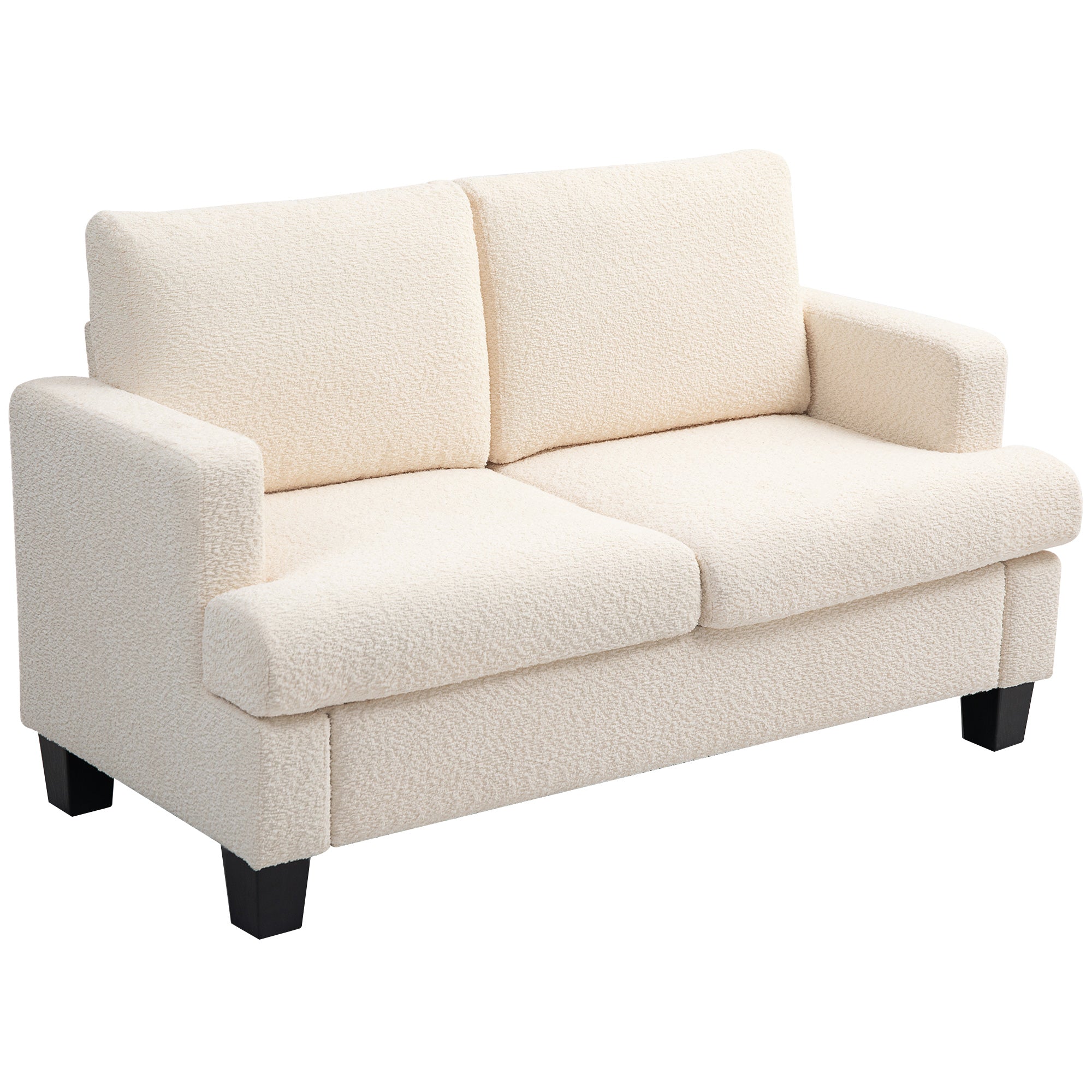 Canapé 2 places canapé de salon 140 cm style moderne avec coussins de dossier amovibles et accoudoirs, mini sofa pour chambre, appartement, petit espace, beige