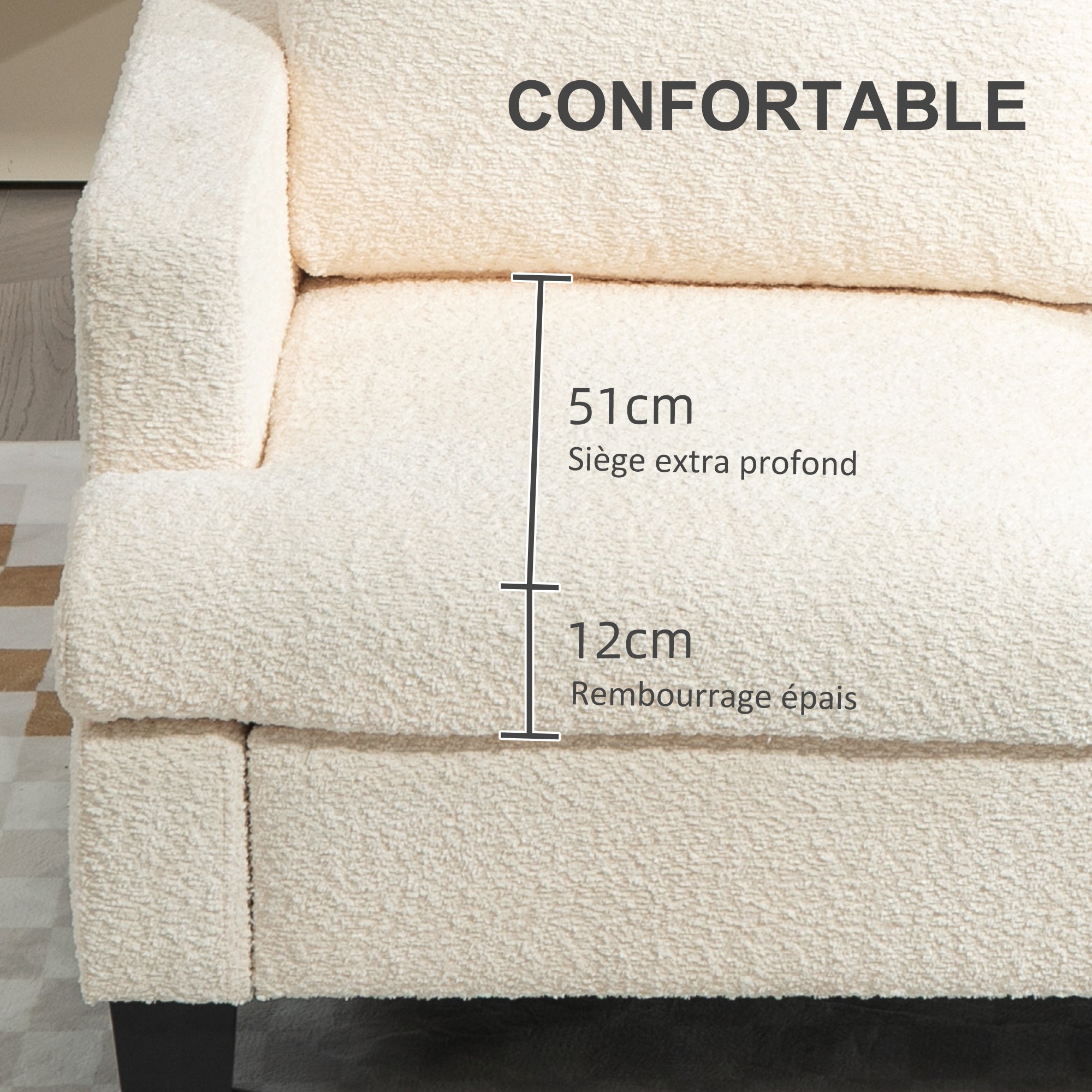 Canapé 2 places canapé de salon 140 cm style moderne avec coussins de dossier amovibles et accoudoirs, mini sofa pour chambre, appartement, petit espace, beige