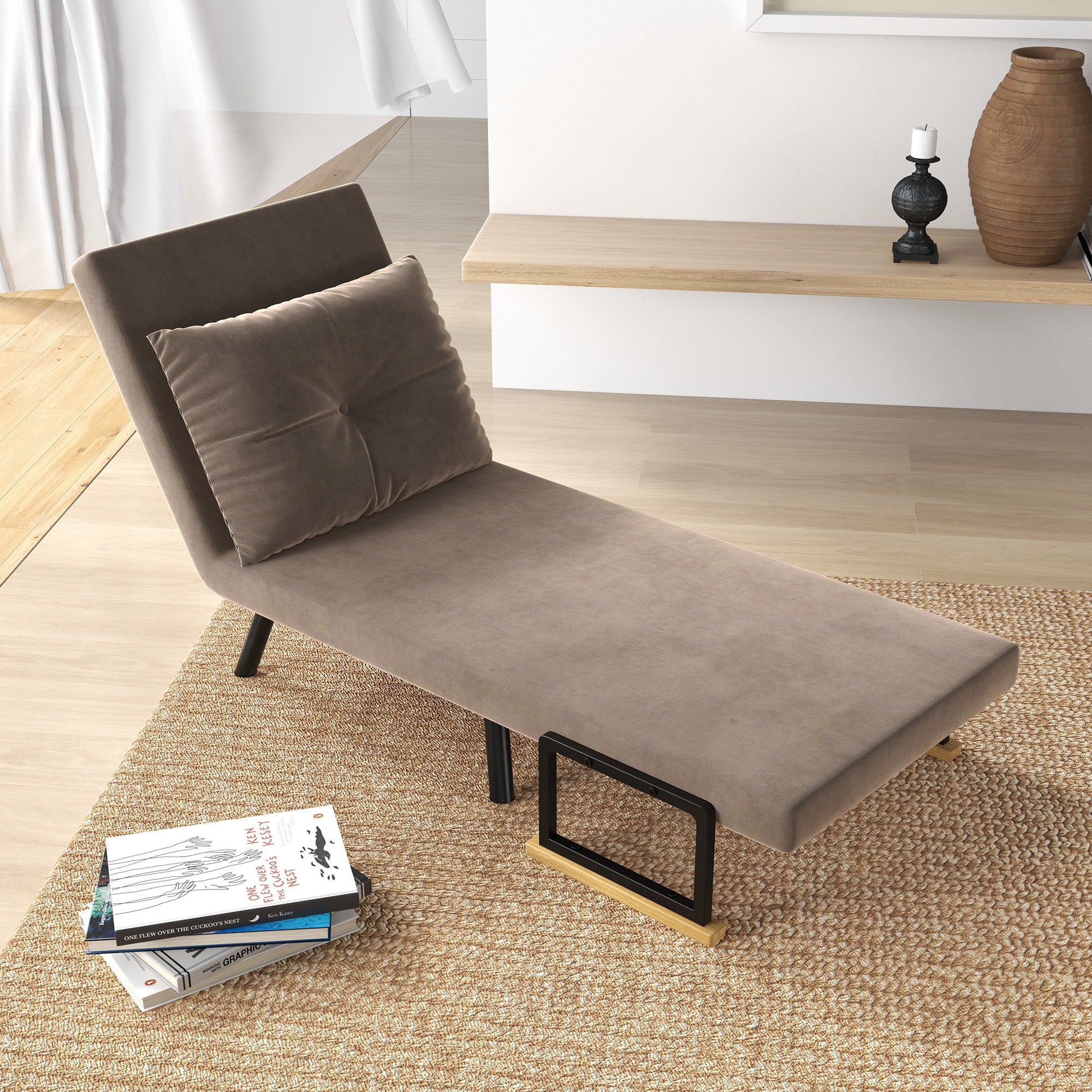 Fauteuil convertible 1 place chauffeuse 4 en 1 canapé convertible fauteuil lit avec dossier réglable en 5 positions, coussin inclus, canapé-lit 1 place pour invités, salon, charge 120 kg marron