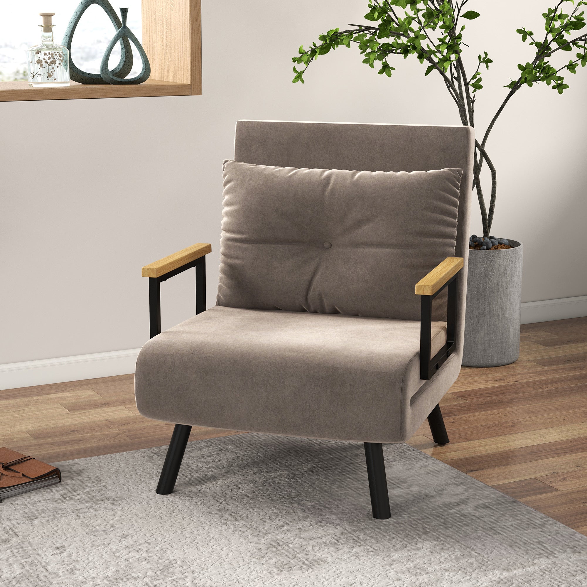Fauteuil convertible 1 place chauffeuse 4 en 1 canapé convertible fauteuil lit avec dossier réglable en 5 positions, coussin inclus, canapé-lit 1 place pour invités, salon, charge 120 kg marron