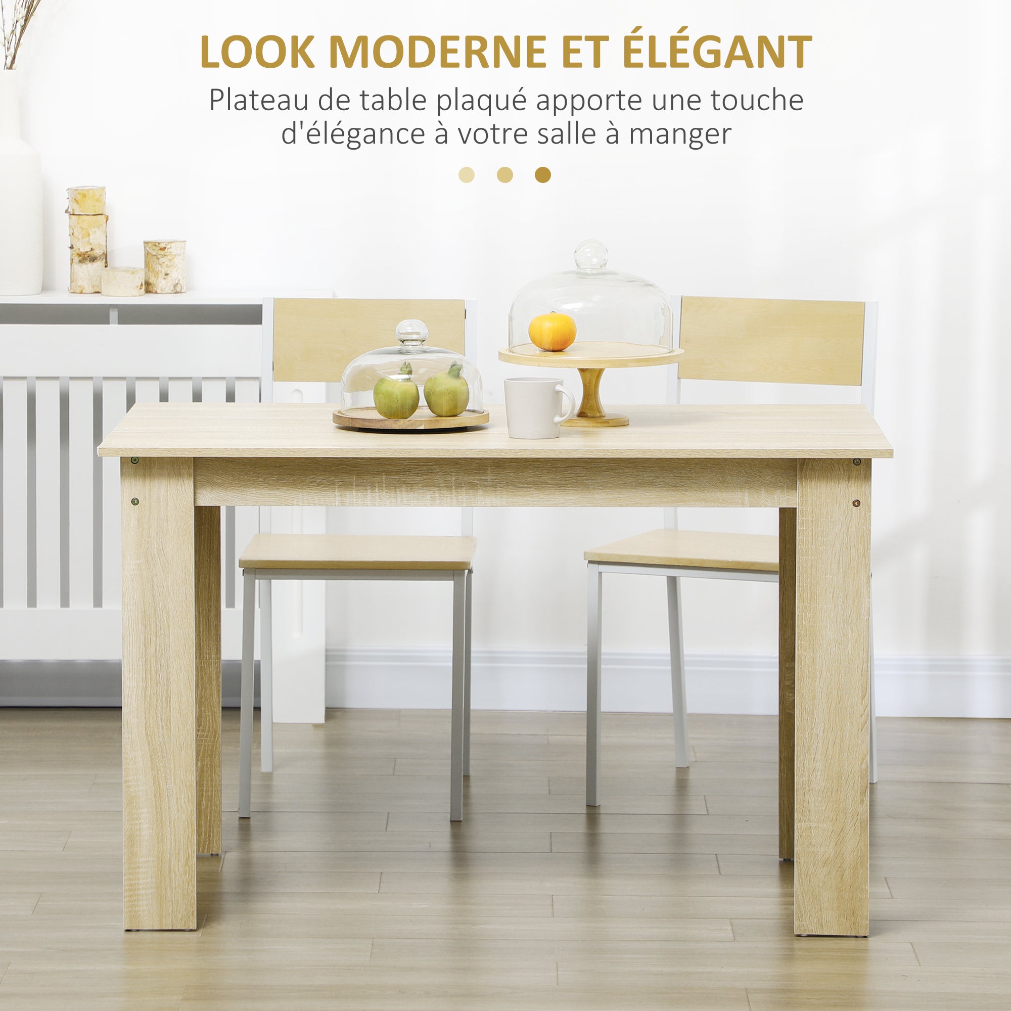 Table à manger rectangulaire pour 4 à 6 personnes, table de cuisine, 120 x 69 x 75 cm, style moderne, pieds triangulaires plus stable, chêne