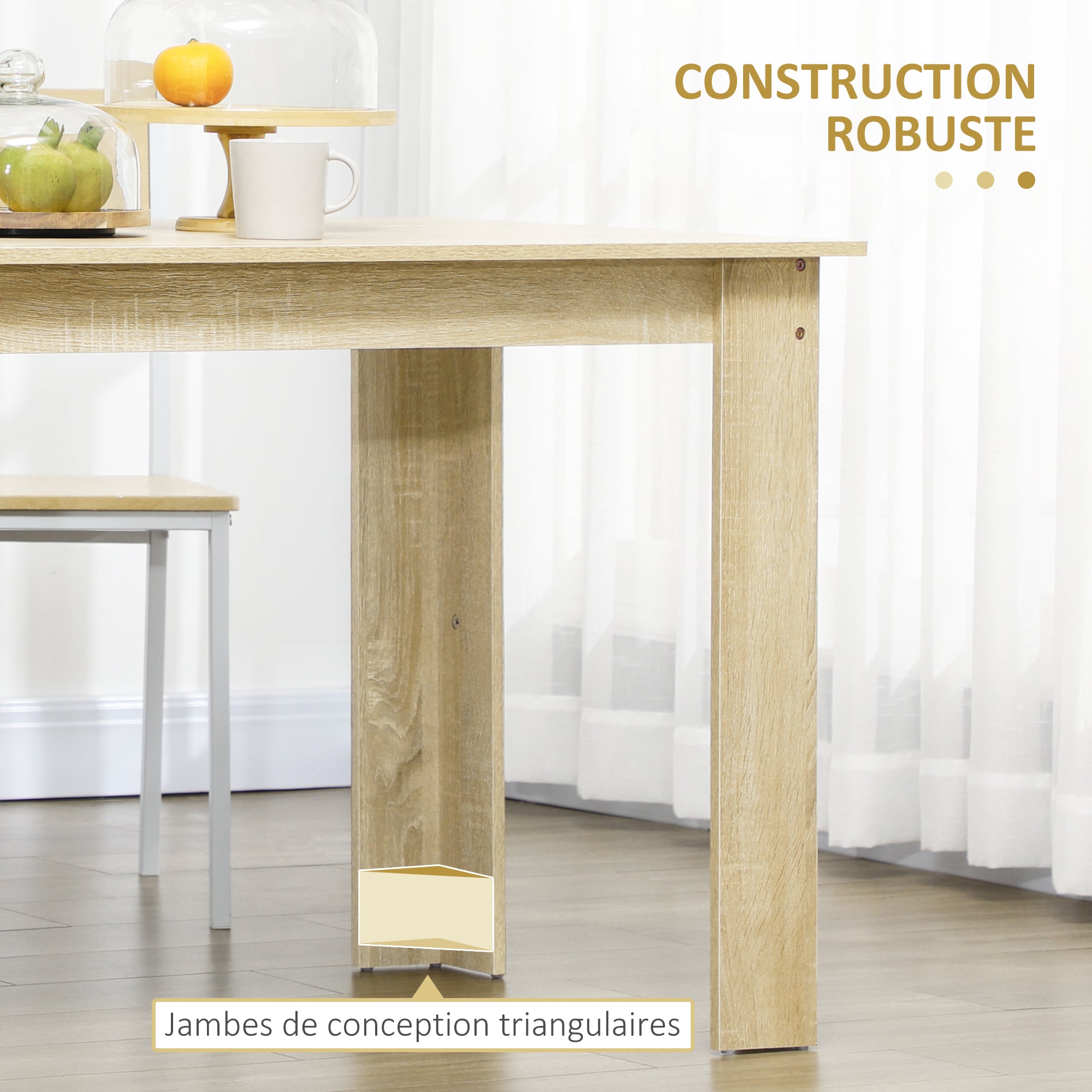 Table à manger rectangulaire pour 4 à 6 personnes, table de cuisine, 120 x 69 x 75 cm, style moderne, pieds triangulaires plus stable, chêne