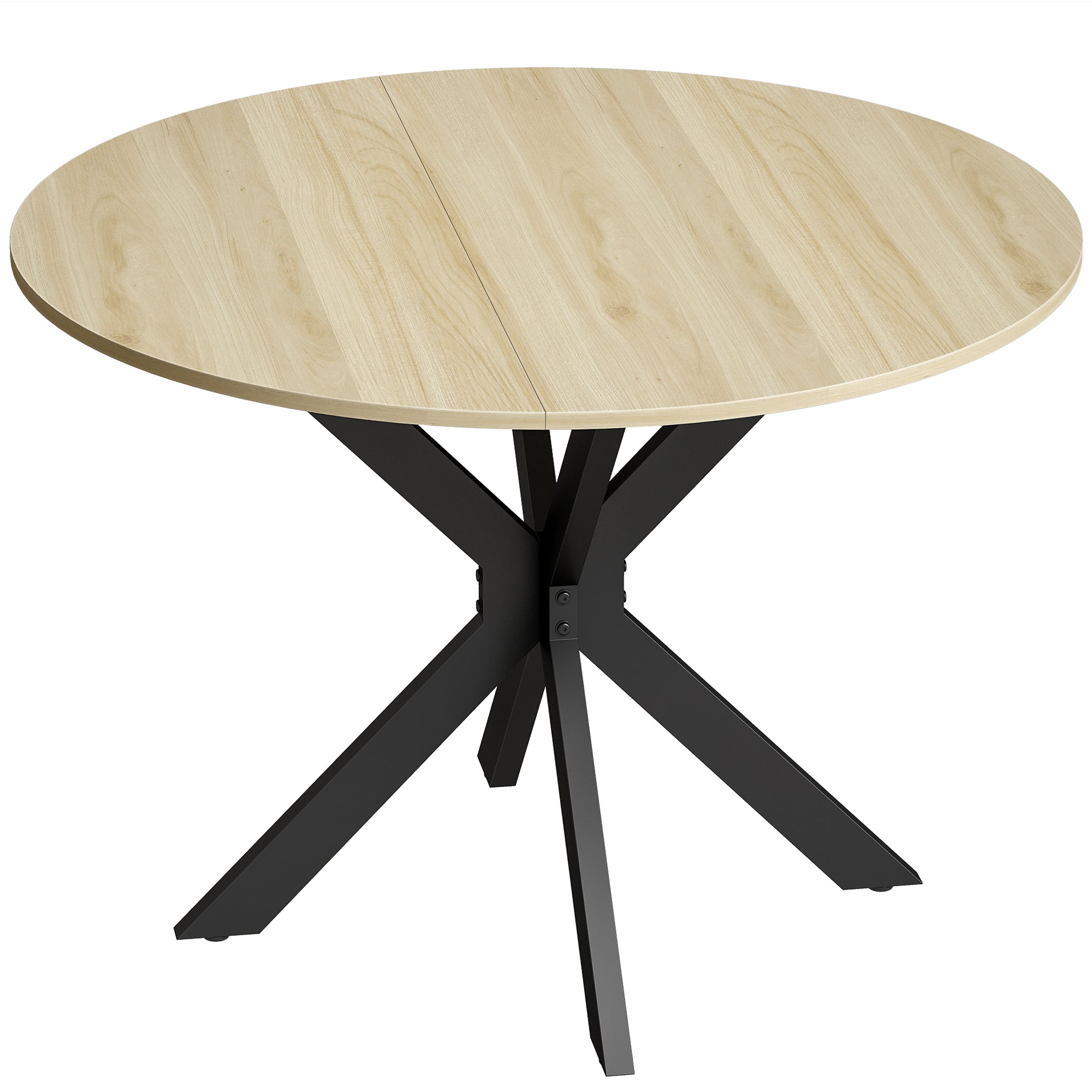 Table à manger pliante pour 2 à 6 personnes, table de cuisine ronde avec plateau rabattable et pieds croisés en acier, pour petits espaces, salle à manger, Ø110 x 76 cm, bois naturel