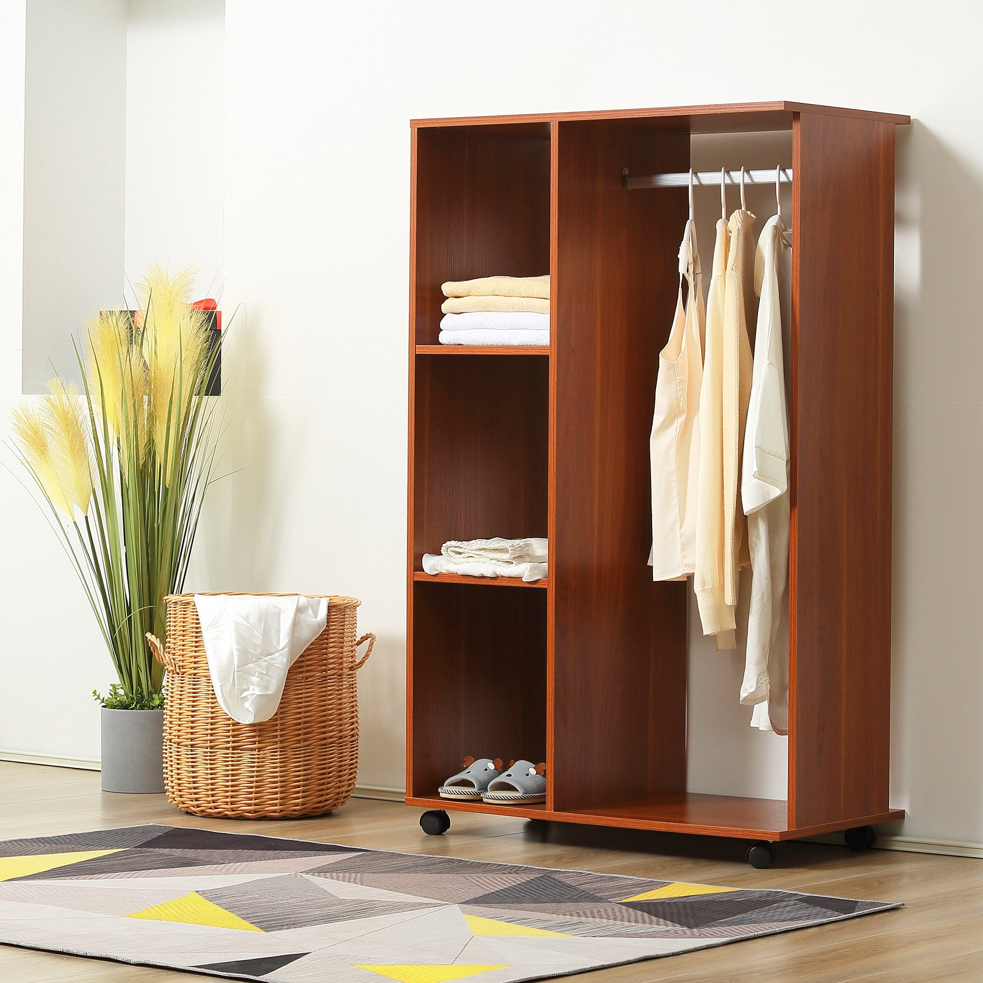 Armoire penderie Armoire de Rangement Mobile Panneaux de Particules Coloris Noyer