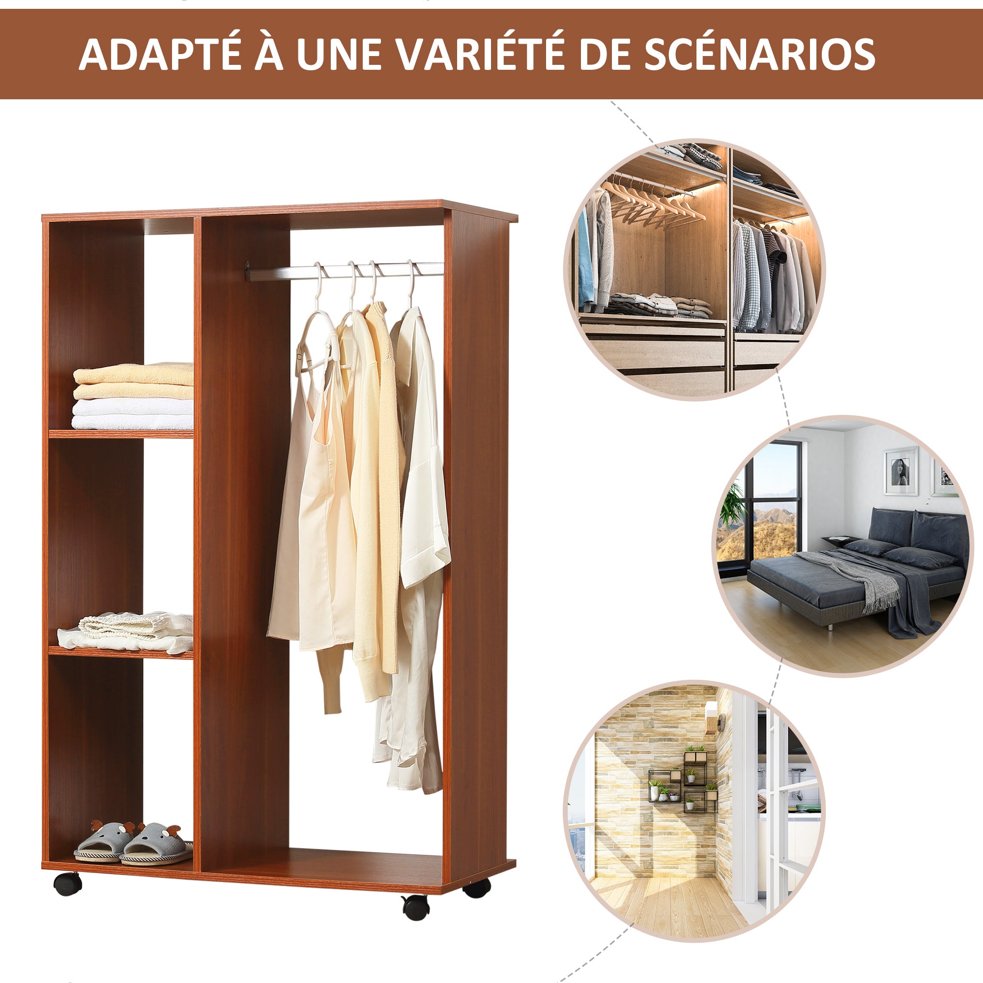 Armoire penderie Armoire de Rangement Mobile Panneaux de Particules Coloris Noyer