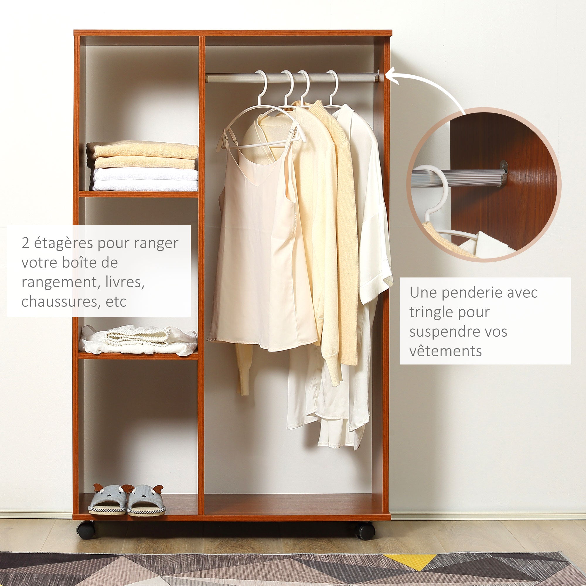 Armoire penderie Armoire de Rangement Mobile Panneaux de Particules Coloris Noyer