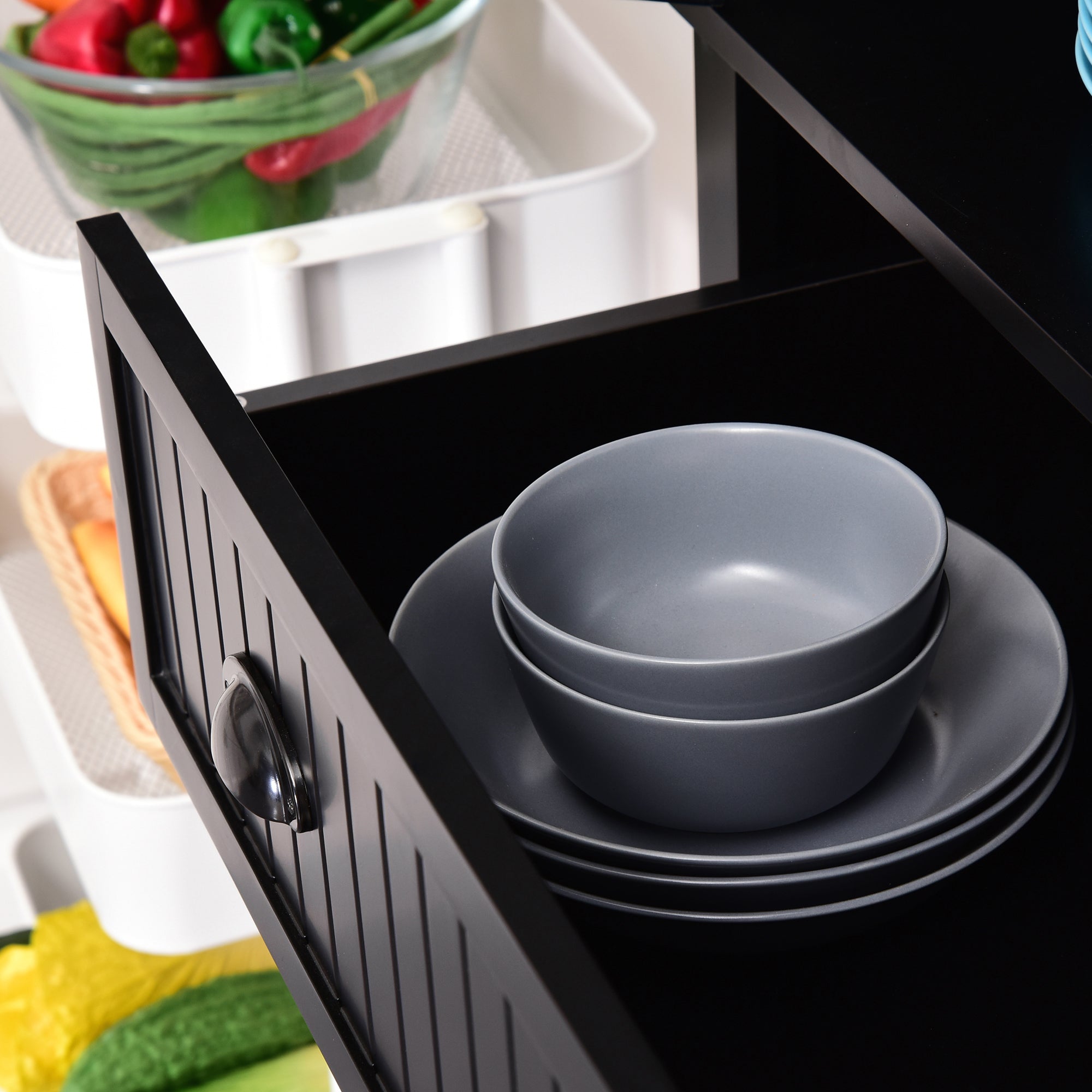 Armoire de cuisine buffet cuisine style moderne vaisselier avec placards à portes, étagères réglables et tiroir, meuble de rangement pour salle à manger, salon, 76,2 x 40,2 x 183 cm, noir