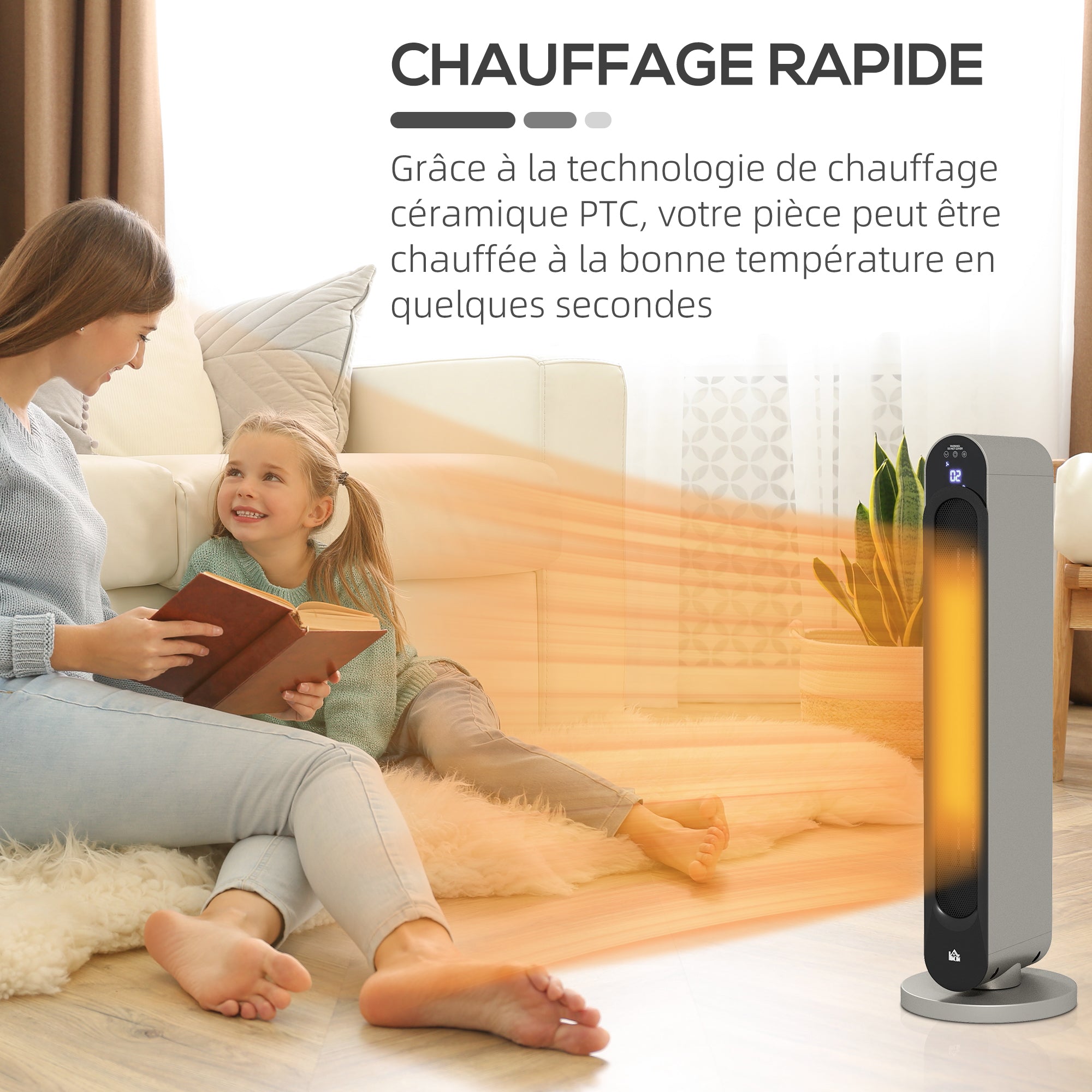 Chauffage soufflant oscillant 1100/2200 W - mini radiateur céramique PTC - télécommande incluse - chauffage d'appoint noir