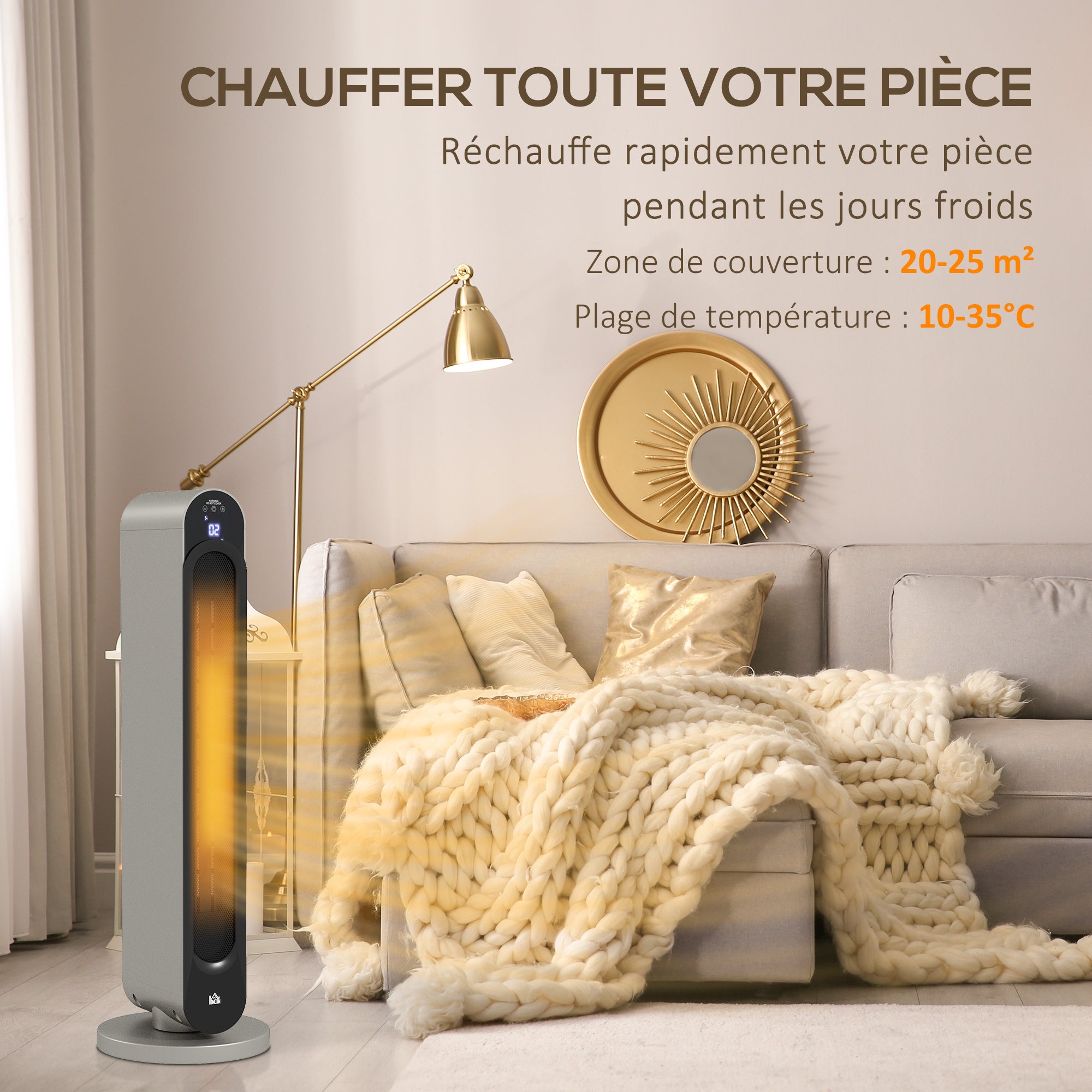 Chauffage soufflant oscillant 1100/2200 W - mini radiateur céramique PTC - télécommande incluse - chauffage d'appoint noir