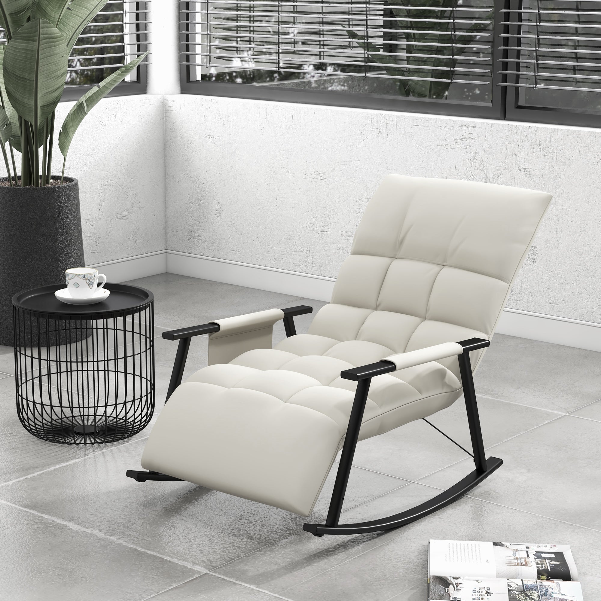 Fauteuil à bascule, fauteuil allaitement, repose-pieds réglable sur 4 positions, dossier réglable sur 5 positions, pour chambre, salon, capacité 120 kg, crème