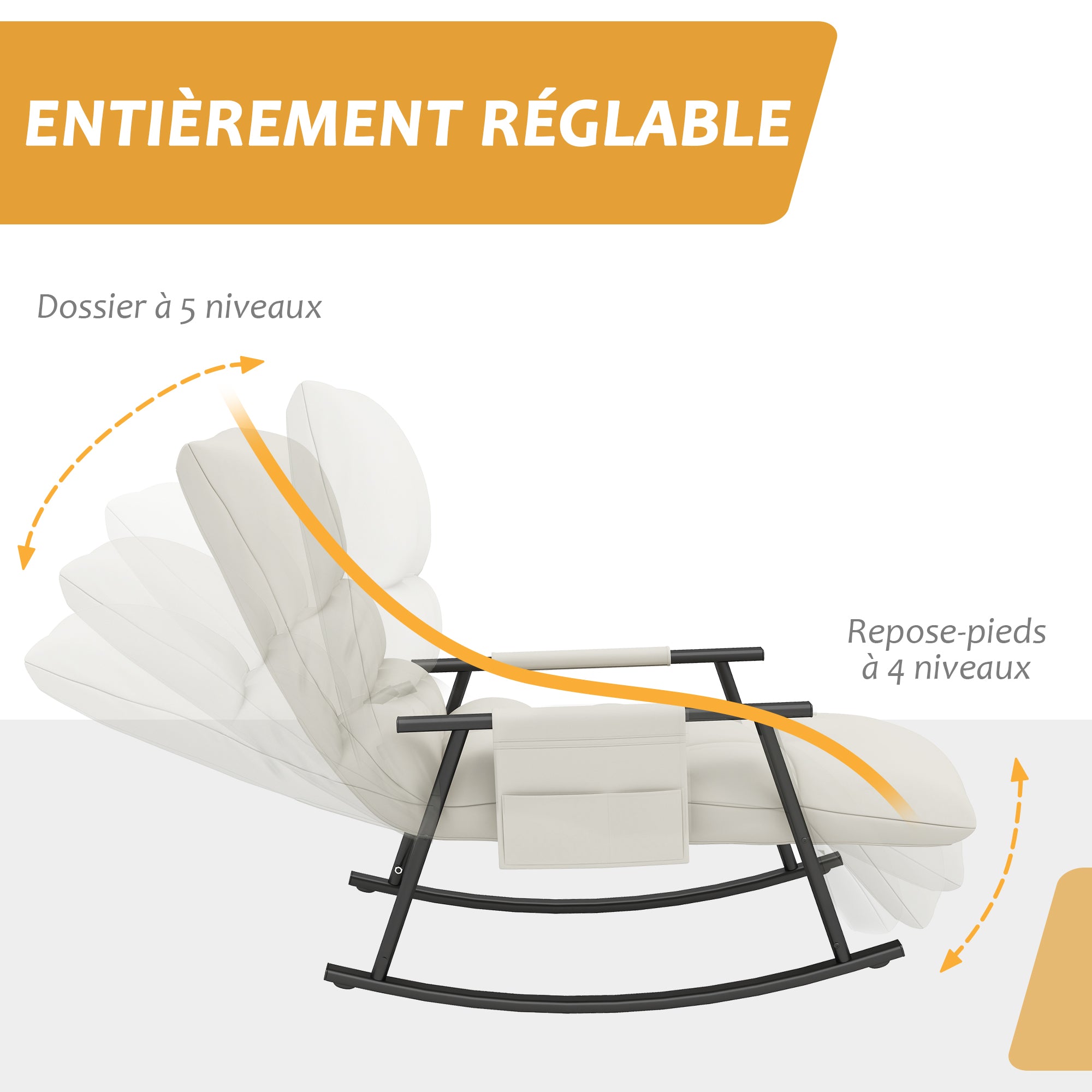 Fauteuil à bascule, fauteuil allaitement, repose-pieds réglable sur 4 positions, dossier réglable sur 5 positions, pour chambre, salon, capacité 120 kg, crème