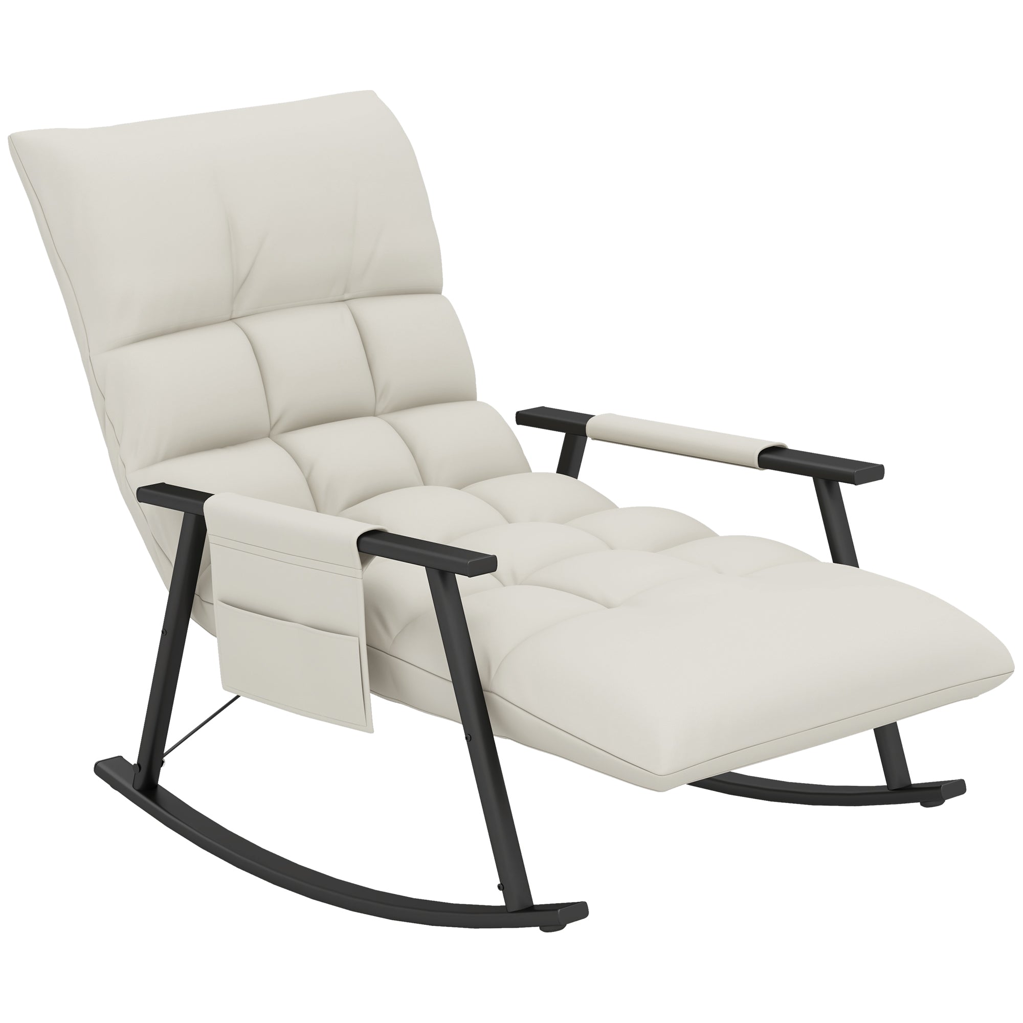 Fauteuil à bascule, fauteuil allaitement, repose-pieds réglable sur 4 positions, dossier réglable sur 5 positions, pour chambre, salon, capacité 120 kg, crème