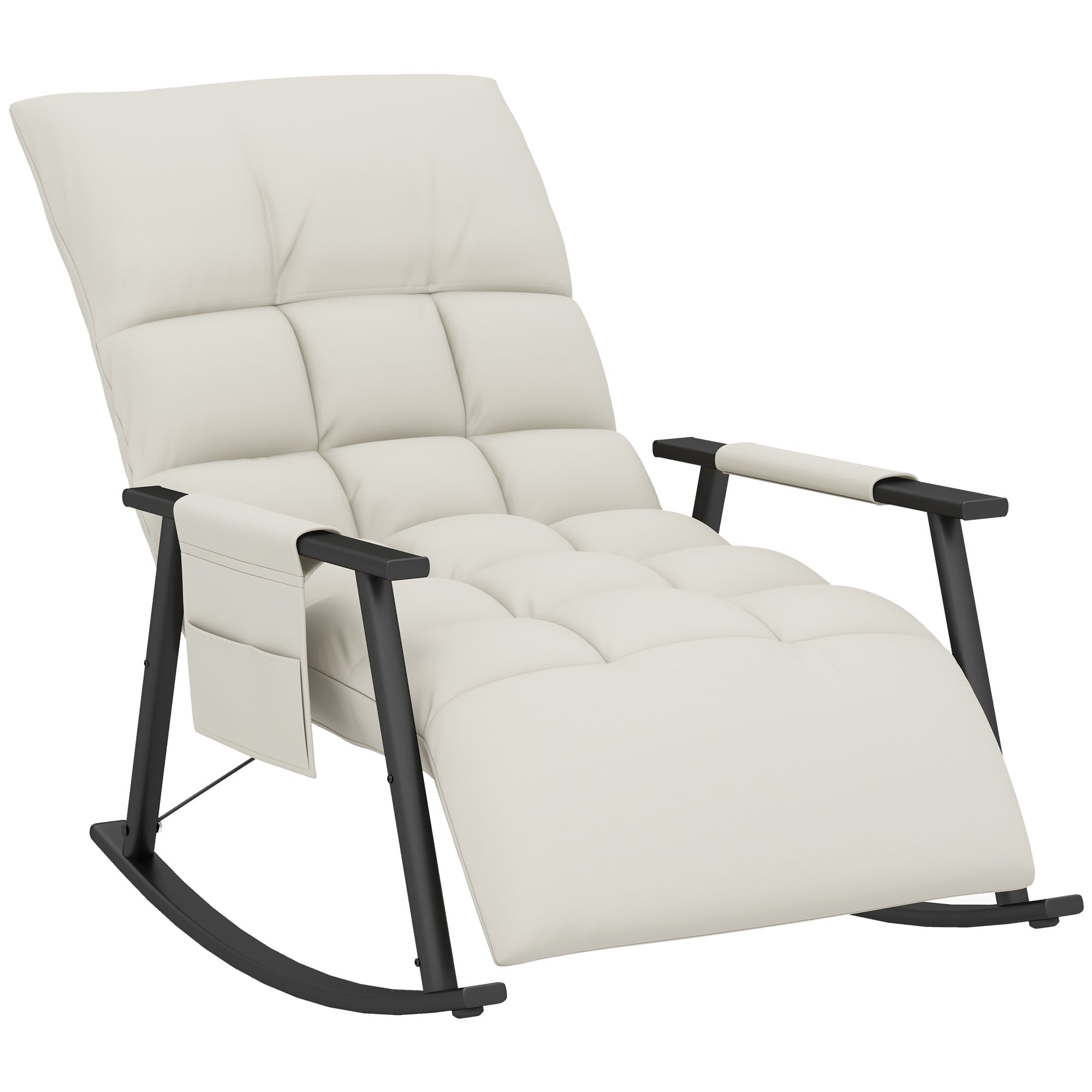 Fauteuil à bascule, fauteuil allaitement, repose-pieds réglable sur 4 positions, dossier réglable sur 5 positions, pour chambre, salon, capacité 120 kg, crème