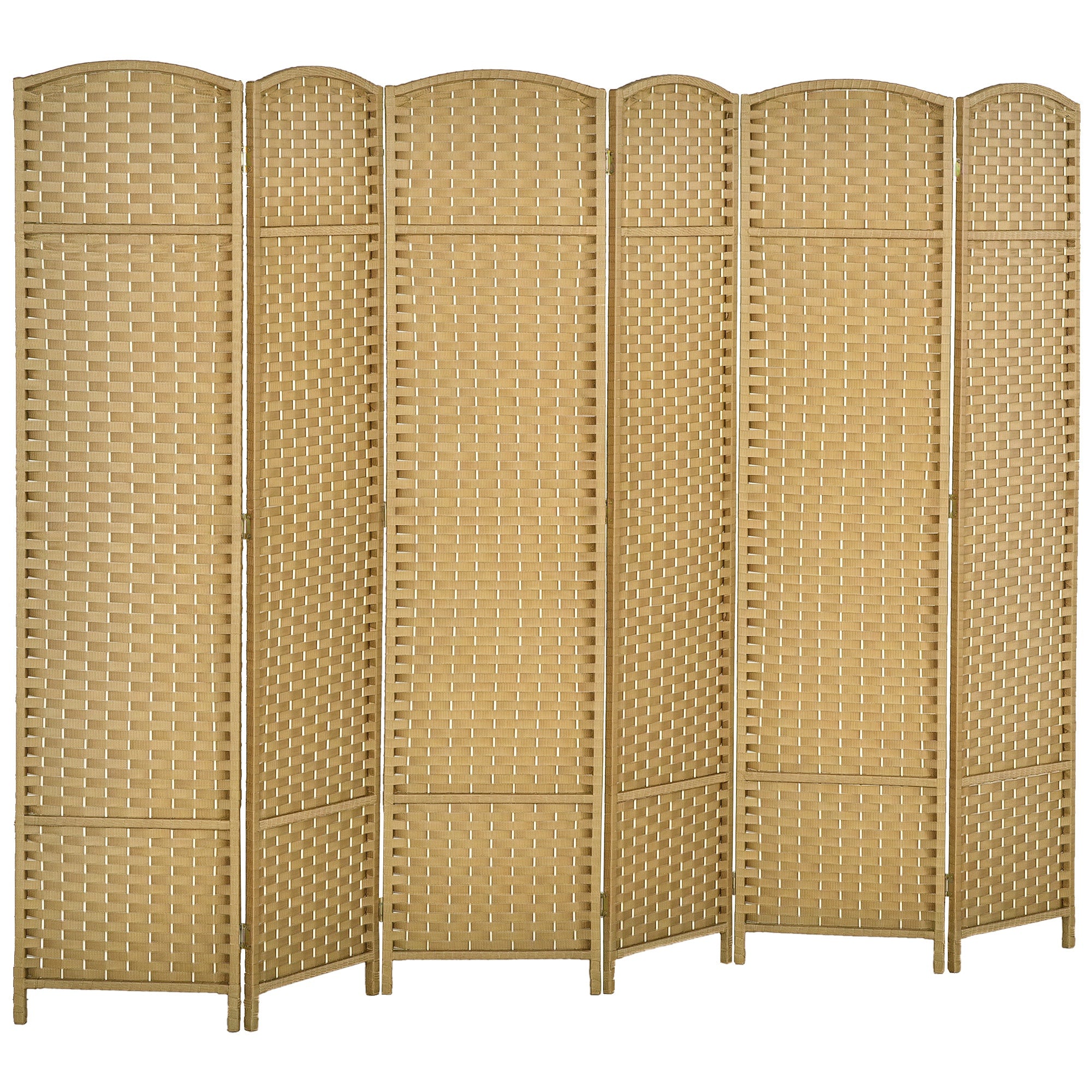 Paravent interieur en bois 6 panneaux 240 x 170 cm séparateur de pièce pliable avec finition tissée, closion de séparation pour salon, chambre à coucher, maison, bois naturel