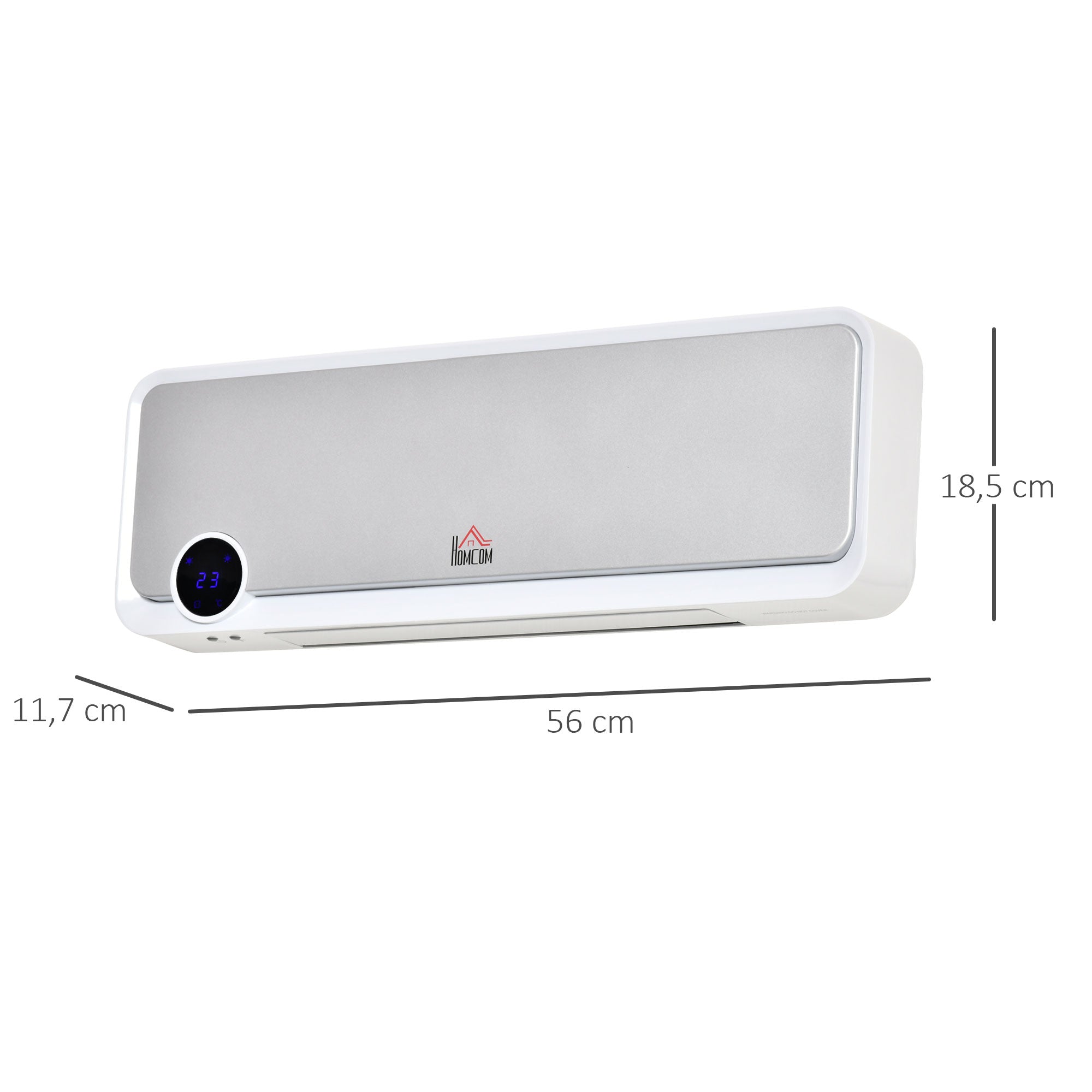 Radiateur mural soufflant oscillant 2000 W - chauffage céramique PTC - 3 niveaux de puissance - télécommande incluse blanc argenté