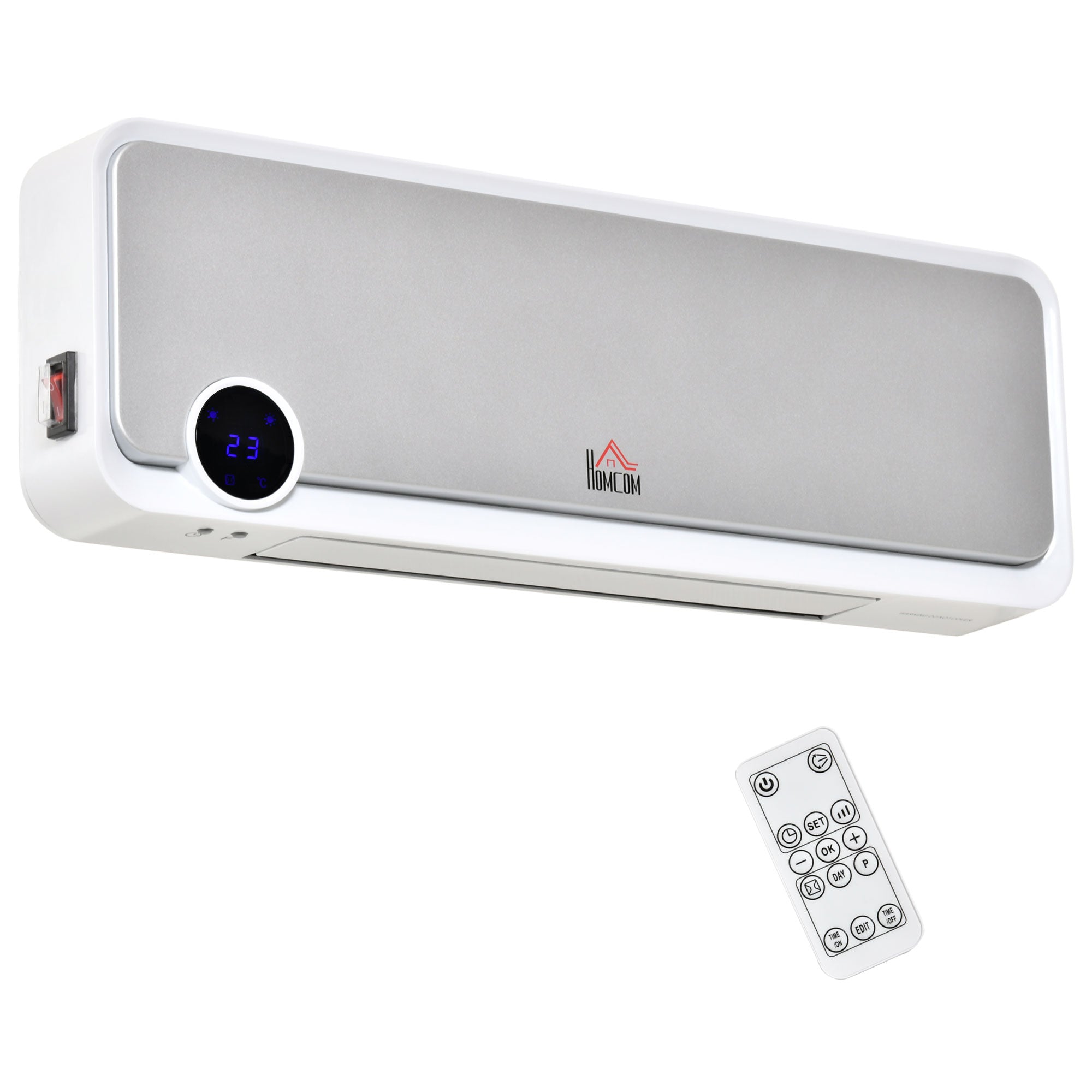 Radiateur mural soufflant oscillant 2000 W - chauffage céramique PTC - 3 niveaux de puissance - télécommande incluse blanc argenté