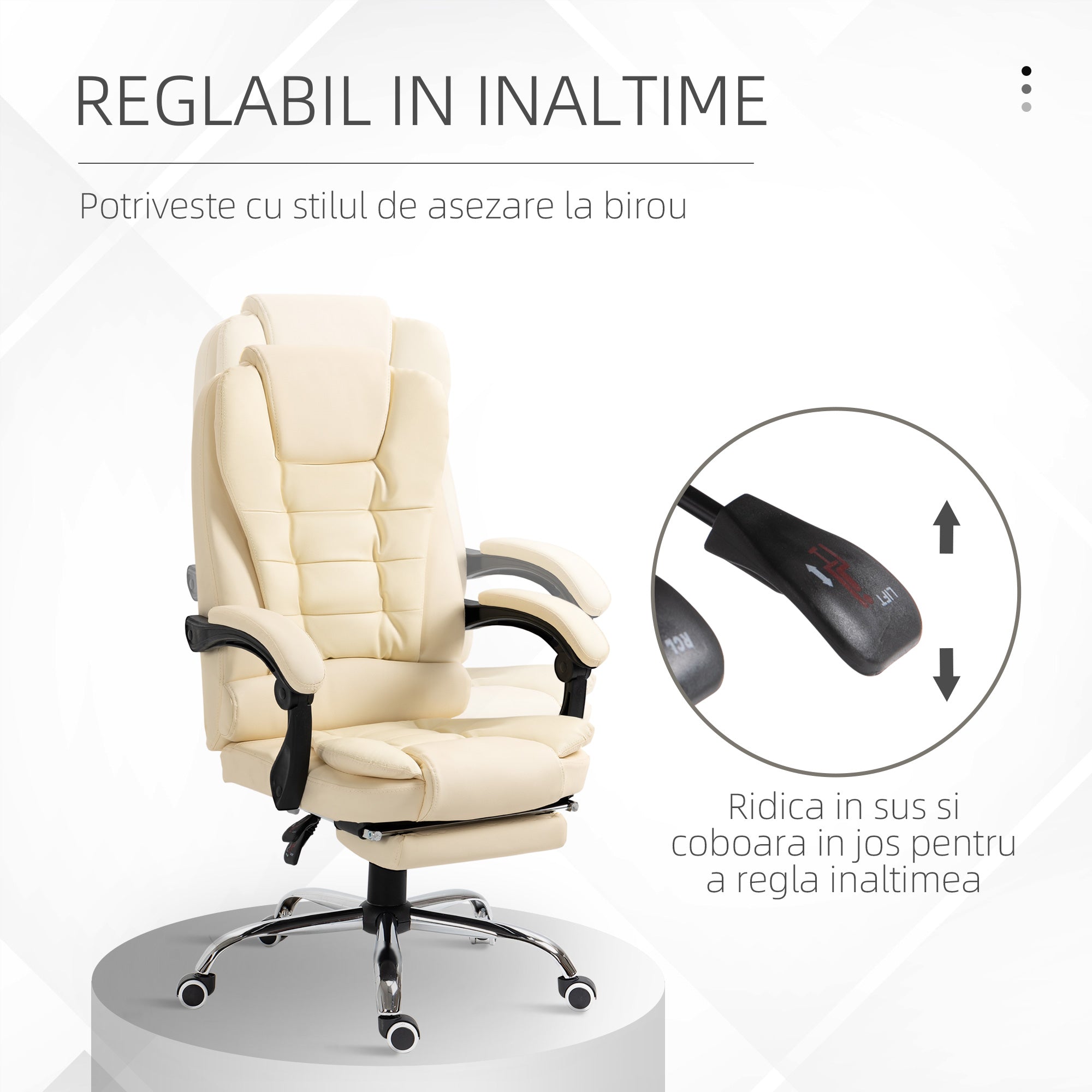 Fauteuil de bureau fauteuil manager grand confort dossier inclinable roulettes PU 64,5 x 69 x 117 cm crème