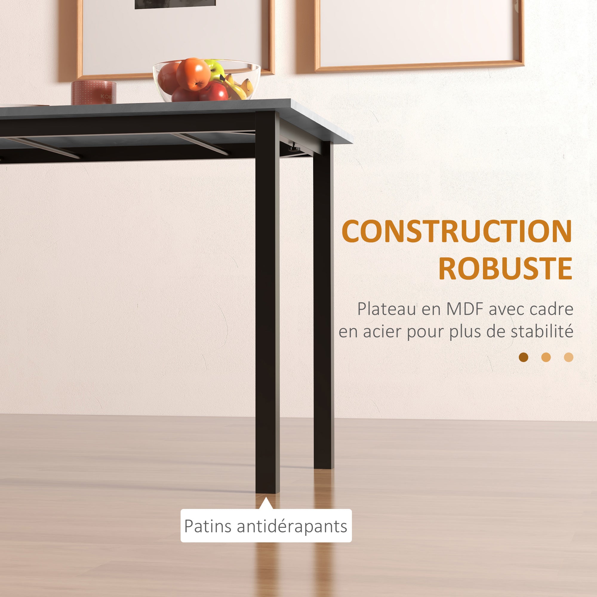 Table à manger extensible table de cuisine design moderne avec grand plateau 6 personnes cadre en acier gris foncé